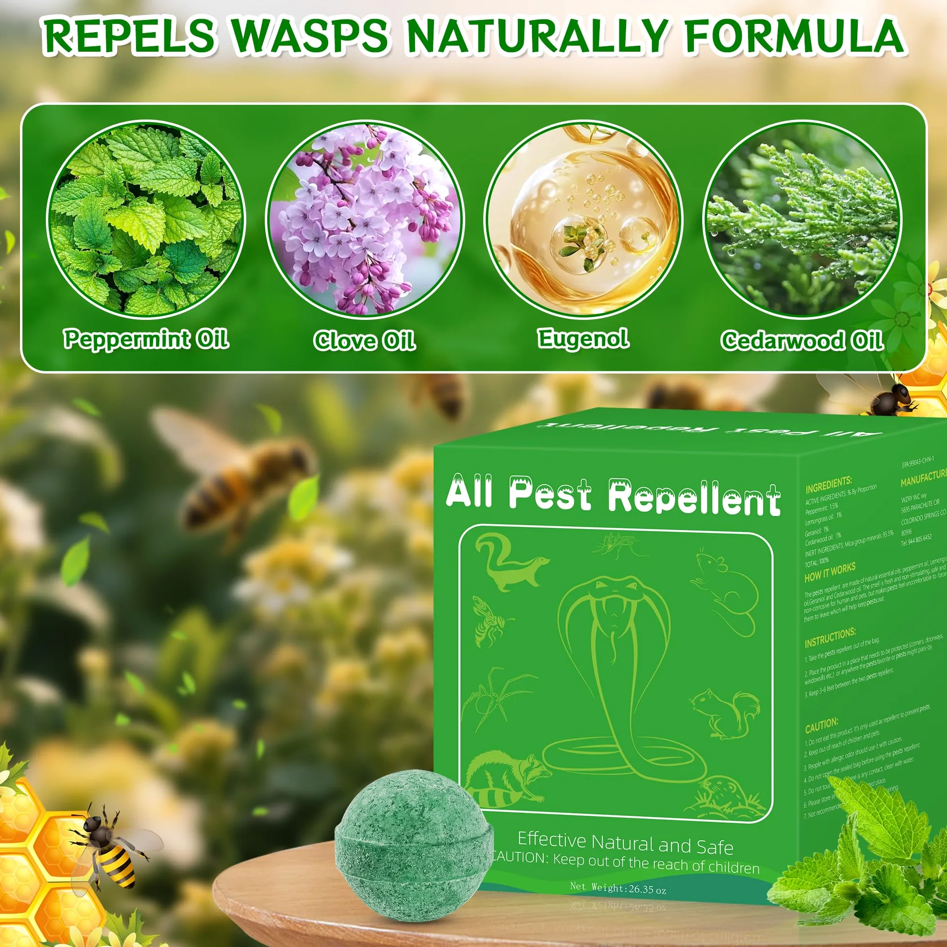 Paquete de 36 repelentes de avispas y abejas para exteriores, aceite de menta natural para chaquetas amarillas, avispas, disuasorio de avispas de barro para interiores y exteriores, seguro para