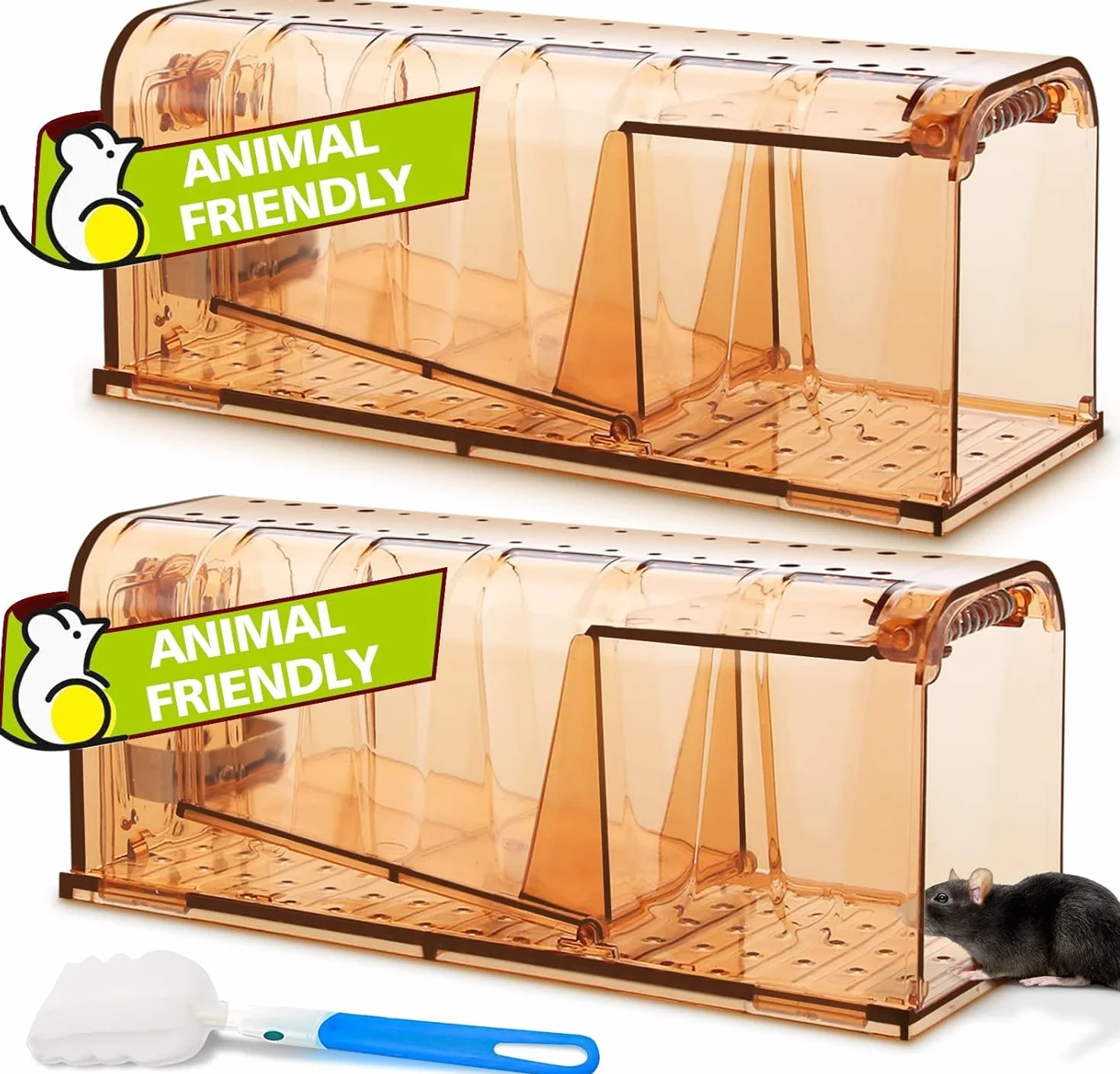 TAKRINK Trampa para Ratones 2Pcs Trampas Ratas para Interiores Sin Matar Ratonera Rata Viva Reutilizable con Orificio de Aire Sin Mecanismo de Liberación Táctil para Cocina Jardín Hogar Ático(Naranja)