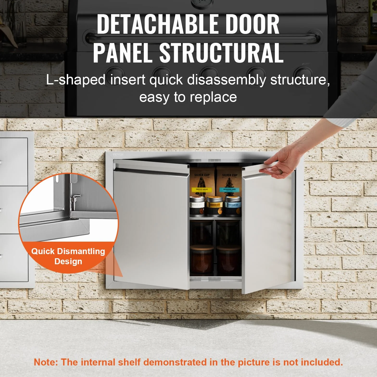 VEVOR Puerta de acceso para barbacoa, puerta de cocina doble de 30 pulgadas de ancho x 21 pulgadas de alto, puerta de montaje empotrado de acero inoxidable, puerta vertical de pared con asas