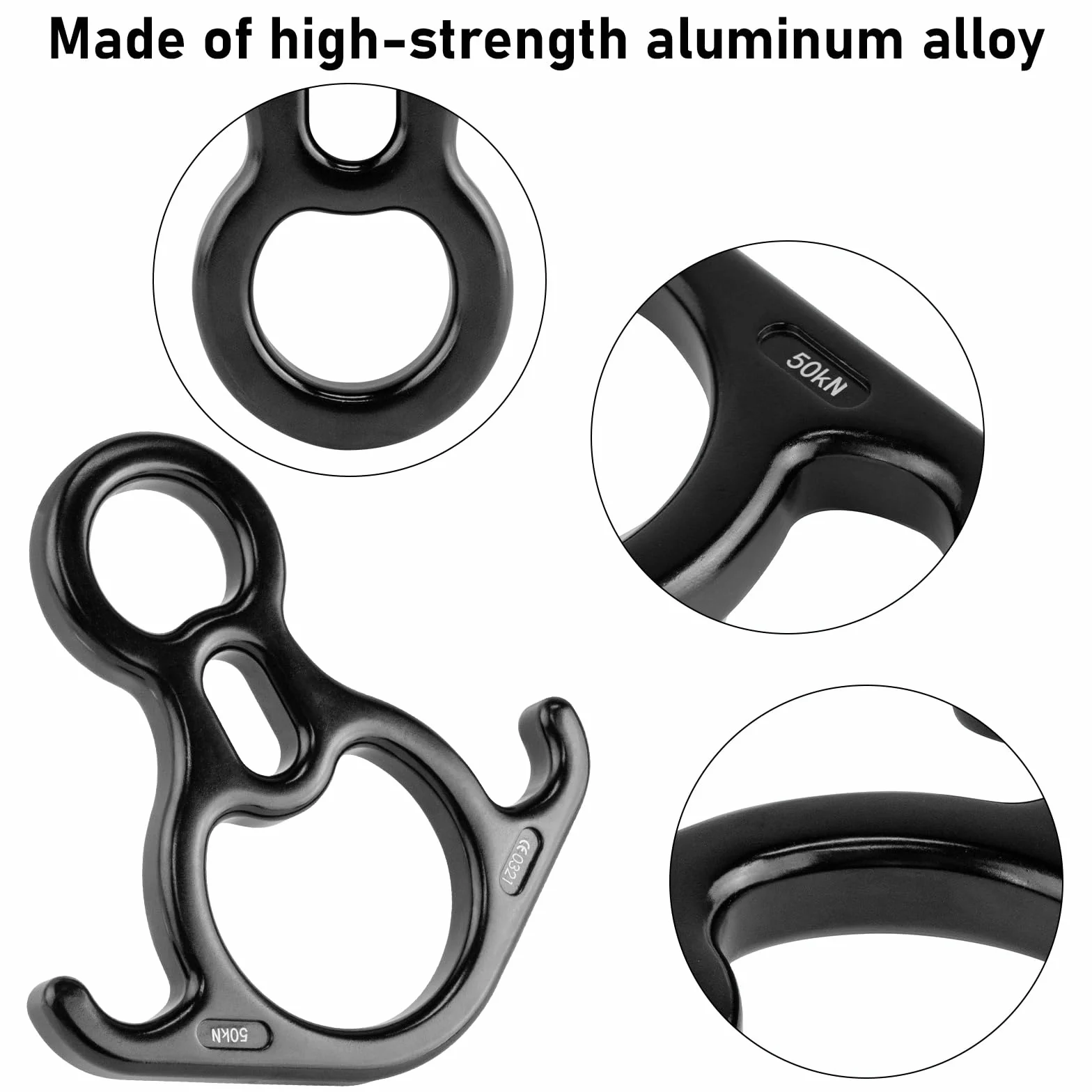 Freno de cuerda de rappel de aleación de aluminio 50KN para cuerdas de 8-13mm escalada