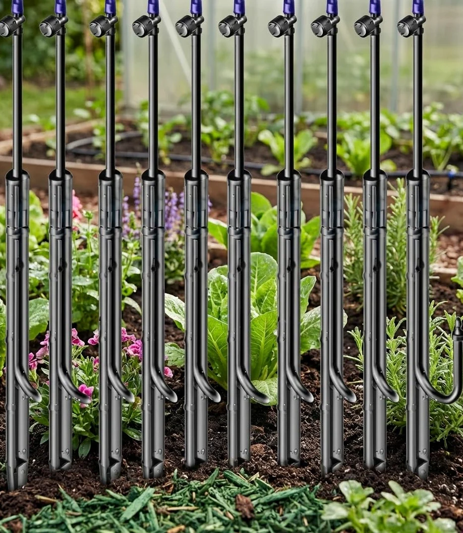 Suinga Microaspersor de Riego Circular 360º Ajustable con Estaca y Microtubo 31 cm | Pack 10 Aspersores de Riego para Jardin | Aspersor de Riego para Plantas y Arriates