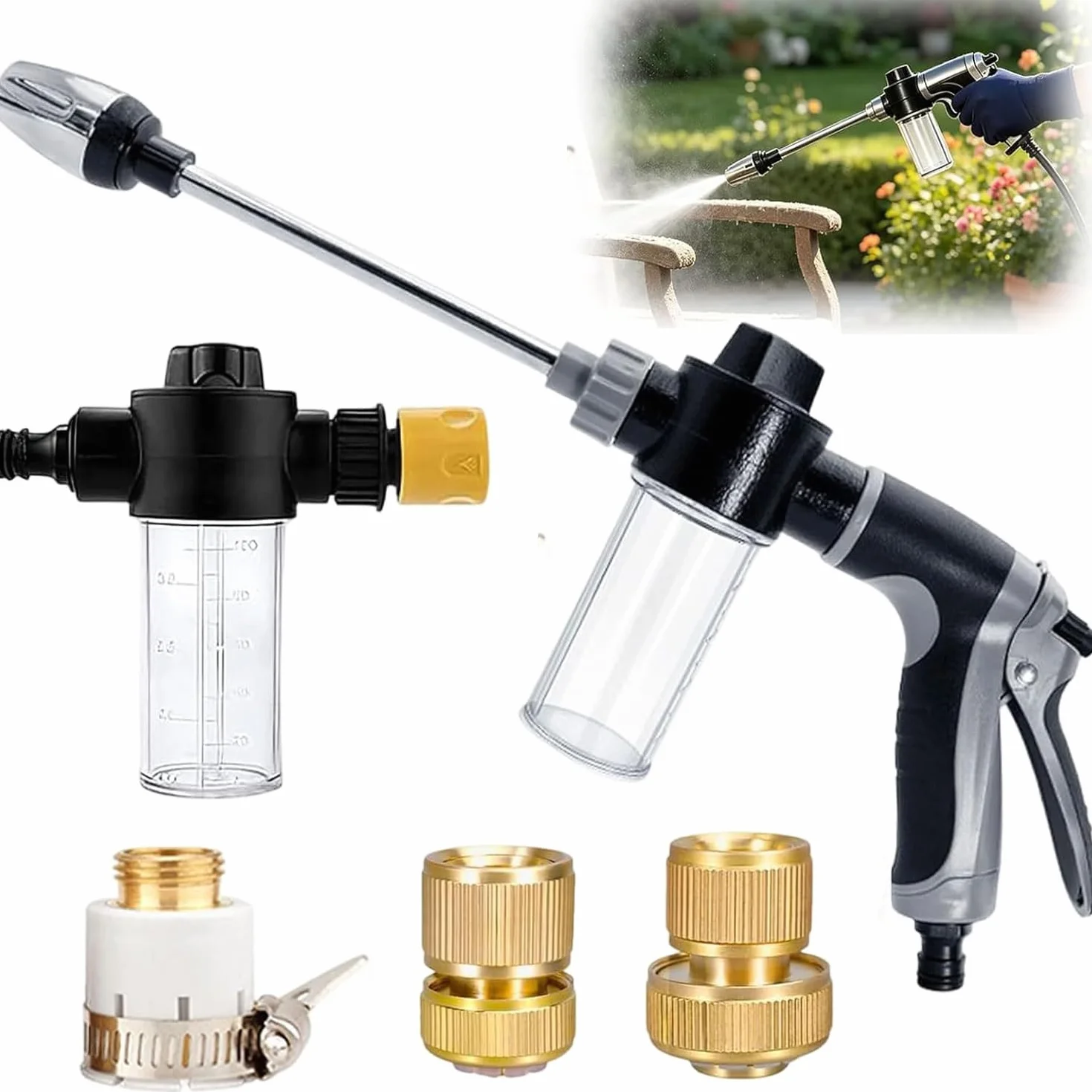 Aquoxis Pressure Washer, Pistola de Lavado a Presión Power Jet, Pistola de Agua de alta Presión Giratoria de 360° con Varilla Larga y 3 Conectores Metálicos