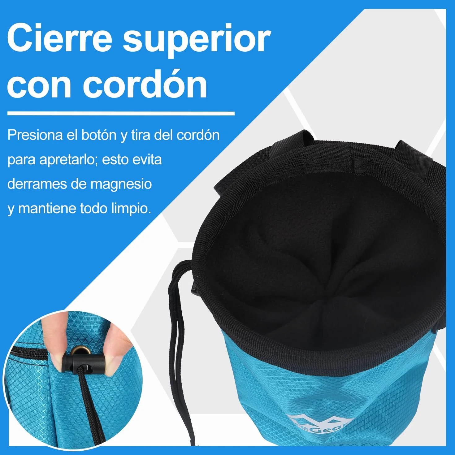 Supregear Bolsa de Magnesio para Escalada en Roca, Bolsillo Grande con Cremallera, Cierre de Cordón y Mosquetón