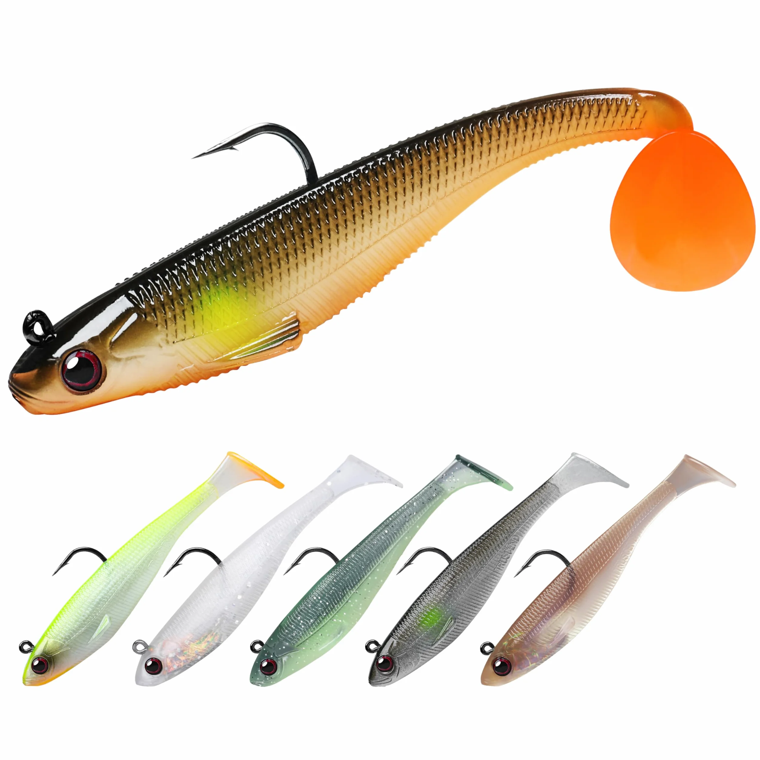 TRUSCEND Shadtale Señuelo con Anzuelos BKK Hundimiento Temblor Paddle Tail Swimbait para Lubina Truchas Lucio Siluro