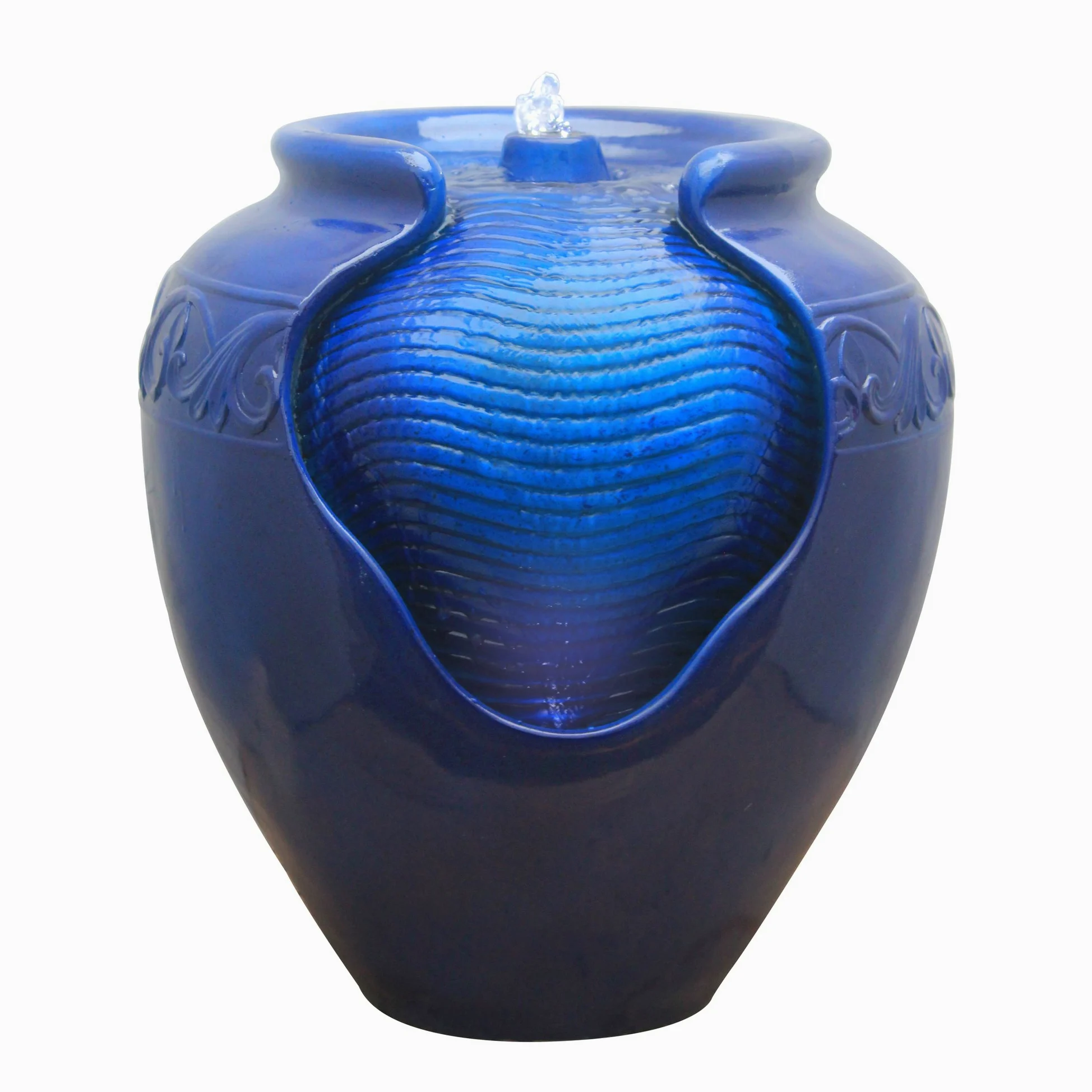 Teamson Home Fuente de Agua con Luces, Decoración de Cascada en Azul para Exteriores