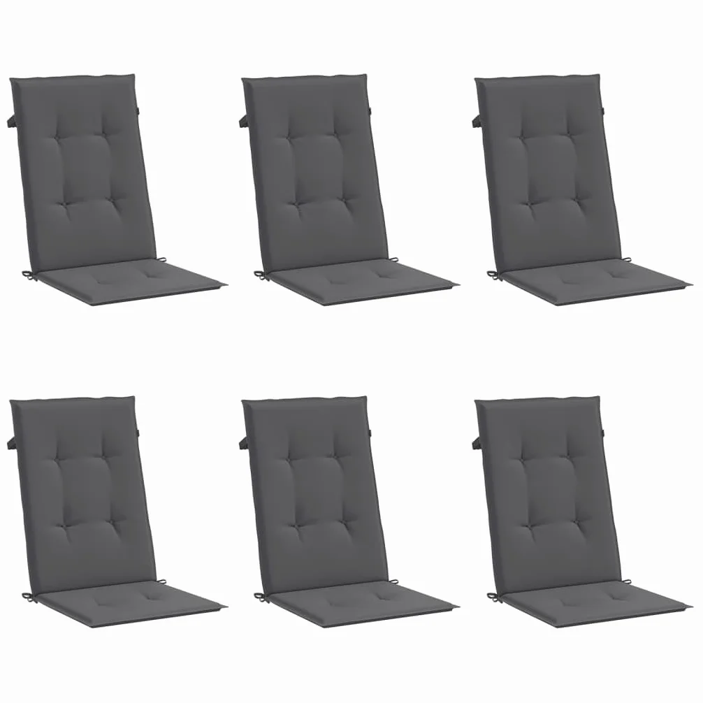 vidaXL Cojines de Sillas de Jardín 6 uds, Almohadas con Respaldo Alto, Acolchados para Sillones, Cojines para Patio, Tela Gris Antracita 120x50x3 cm