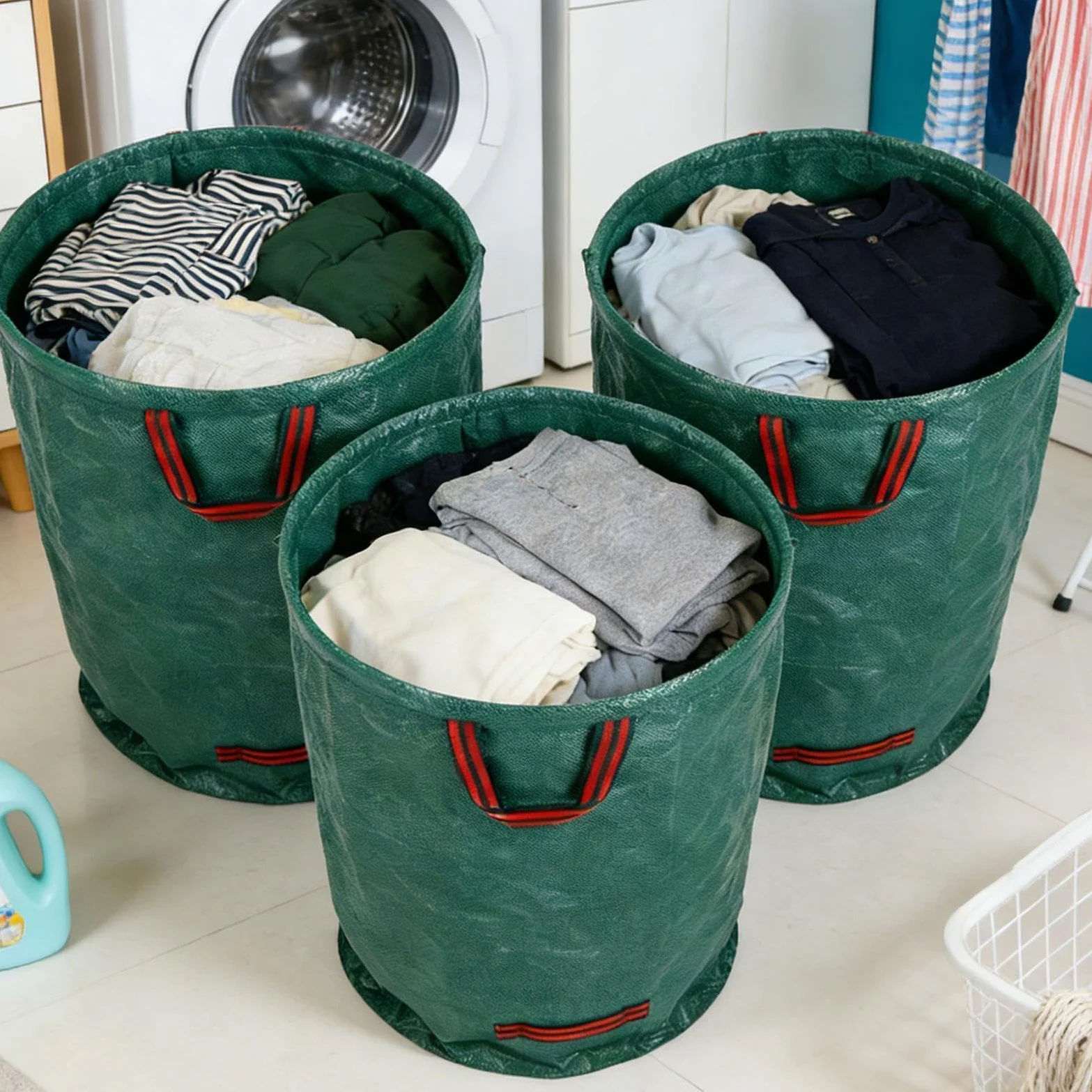Bolsa para Residuos de Jardín 3 unidades recogedor de residuos | Bolsas para hojas con asas reforzadas para camping, jardinería, limpieza en casa y exteriores