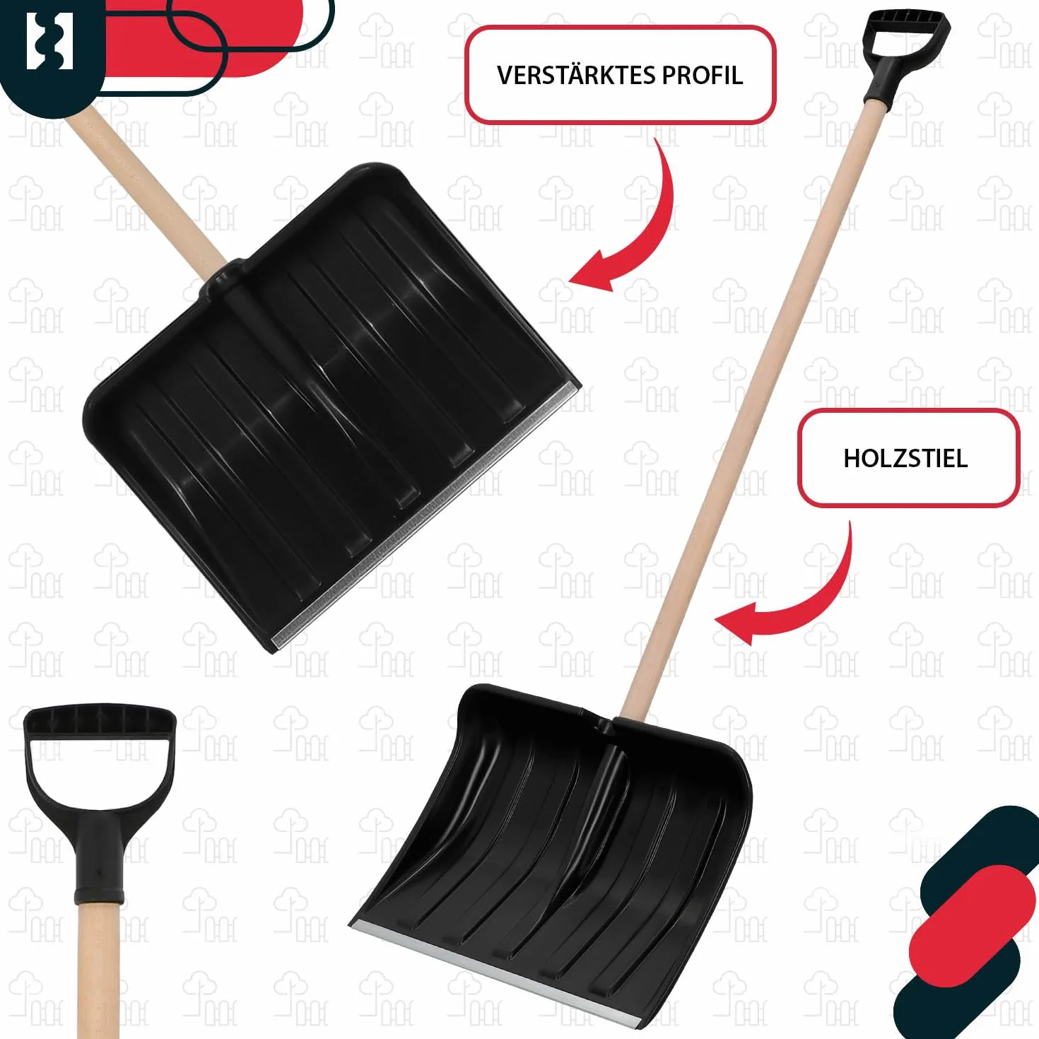 KOTARBAU® Juego de pala de nieve para coche de 40 cm con mango de madera de 131 cm + raspador de hielo para coche, para quitar la nieve, rascador de parabrisas de coche, con borde de goma