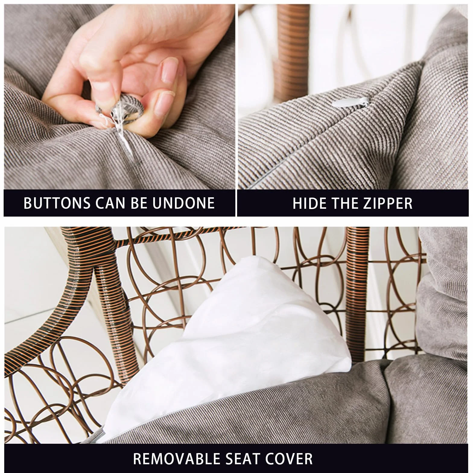 Cojín de Repuesto para Silla de Huevo, cojín de Asiento de Cesta Colgante,Cojín para Silla de Columpio, cojín Suave para Colgar en el Respaldo de la Silla de Huevo, Estilo extraíble