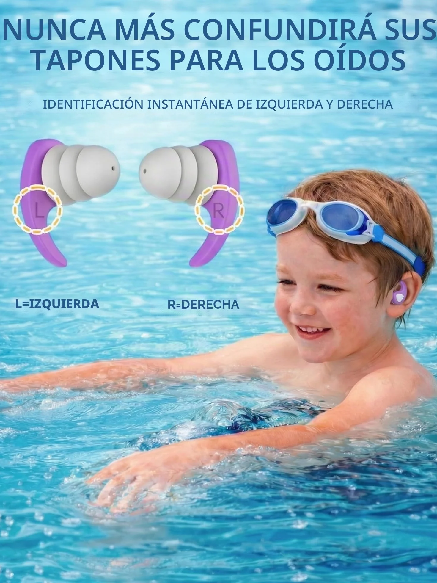 Tapones Oídos Natación para Niños 3 Pares Silicona Reutilizables Protección Ducharse Nadar Bañarse 3-10 Años