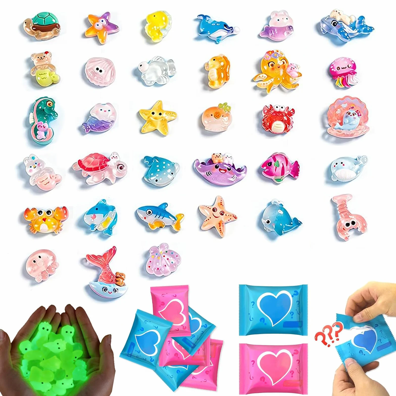 100 Mini Lotes Sorpresa de Animales Luminosos: Modelos de Resina Glow in The Dark, Figuras de Océano y Granja, Miniaturas para Decoración de Jardines Temáticos, Diseño Aleatorio