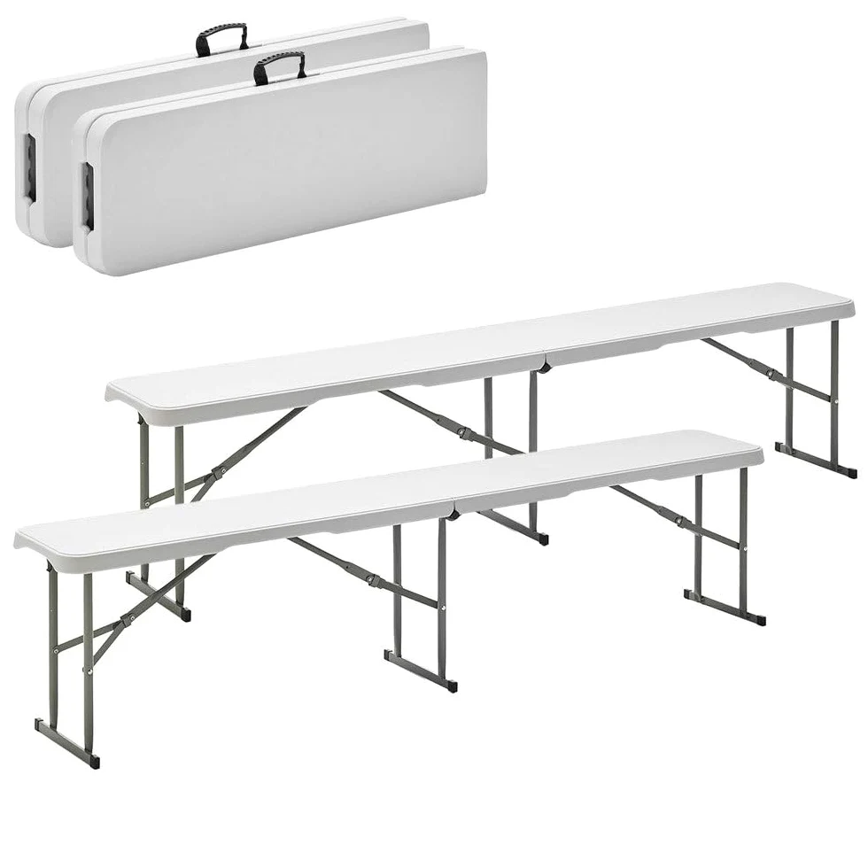 LOLAhome Set 2 Bancos Plegables de Acero Anticorrosión y HDPE 181x26x42 cm