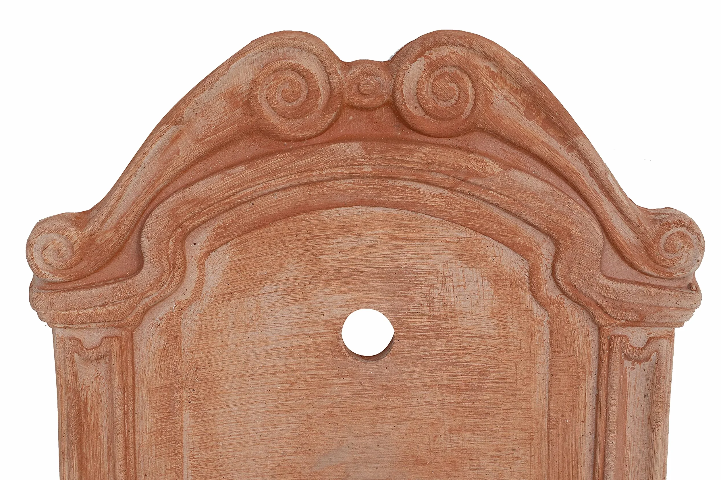 Biscottini Fuente de jardín exterior 45 x 36 x 64 cm – Fuente de pared de terracota hecha a mano – Fuente de jardín – Fuentes de pared – Lavabo decorativo de terracota con bañera y respaldo