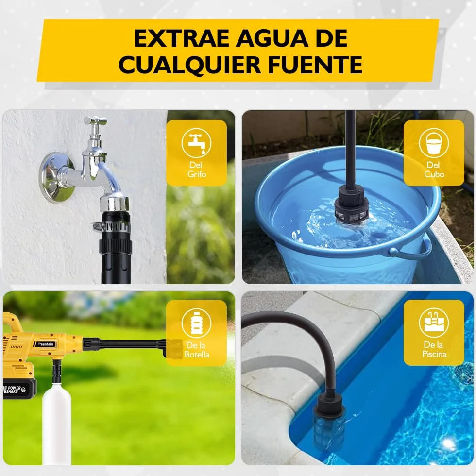 Hidrolimpiadora inalámbrica, 17 Piezas, 8000 mAh, máx. 68 Bares, con Boquilla 6 en 1 y Boquilla giratoria de 180°, hidrolimpiadora portátil para Coches, Bicicletas, terrazas y Jardines.