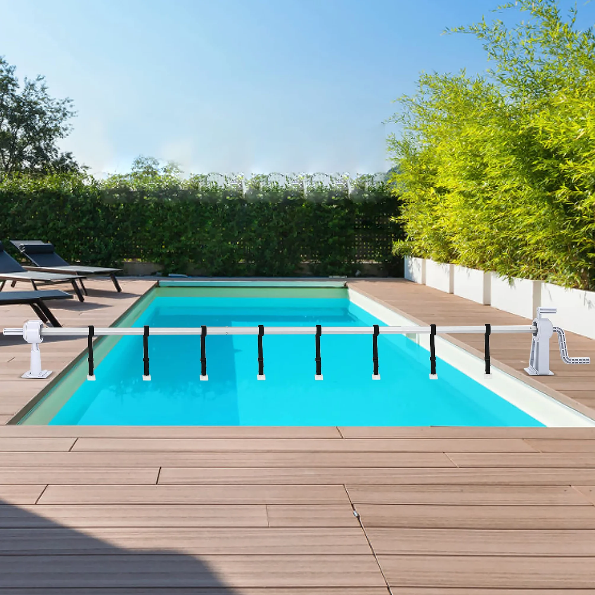 NAIZY Sistema de Enrollado para Piscina 1,05 m - 6,15 m Enrollador de Piscina Dispositivo Enrollable móvil Que Incluye 8 Clips Enrollable de Piscina para Lona y Cubierta de Piscina, Tipo B