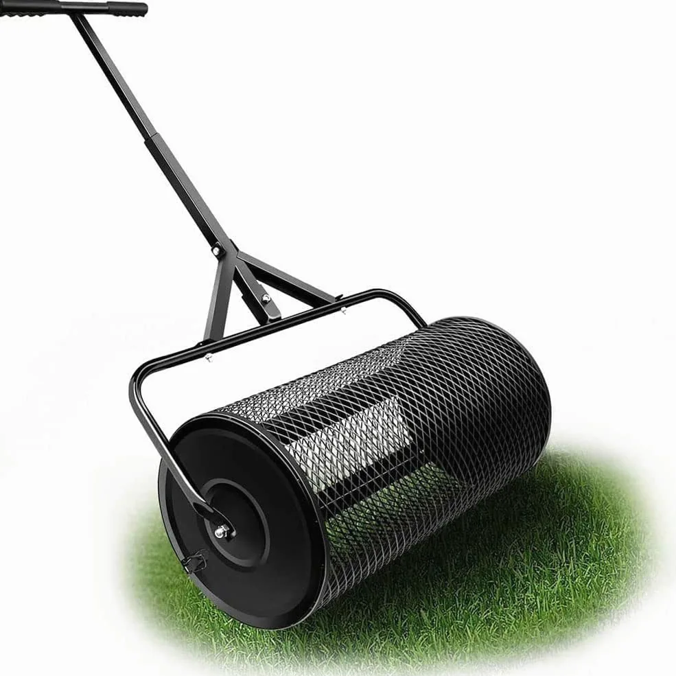 Esparcidor de abono para césped y jardín, Rodillo para césped, Esparcidor de malla de metal ligero y duradero, Abono, musgo de turba, Esparcidor de estiércol multiuso duradero y ligero(42*42*68cm)