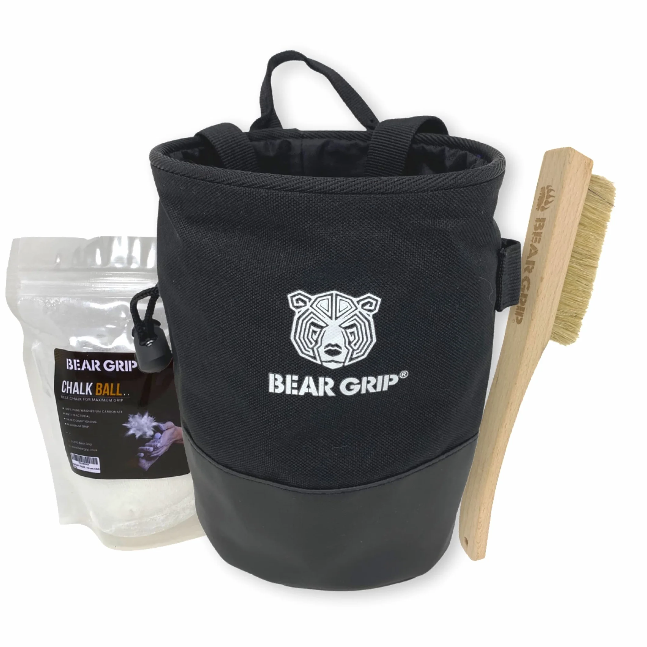 BEAR GRIP Paquete de bolsa de tiza para escalada en roca con cinturón y cepillo negro