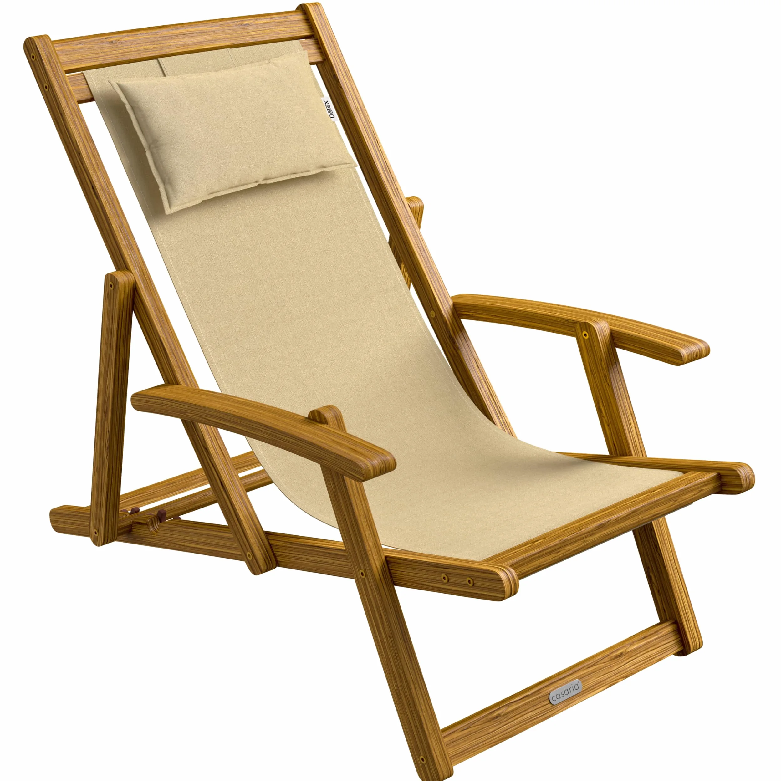 CASARIA® Tumbona Silla de Madera de Acacia Plegable 3 Posiciones Carga 160KG 94x94x60cm Sillas Jardín Playa Transpirable Hamaca Mueble Camping Exterior Beige Reposabrazos