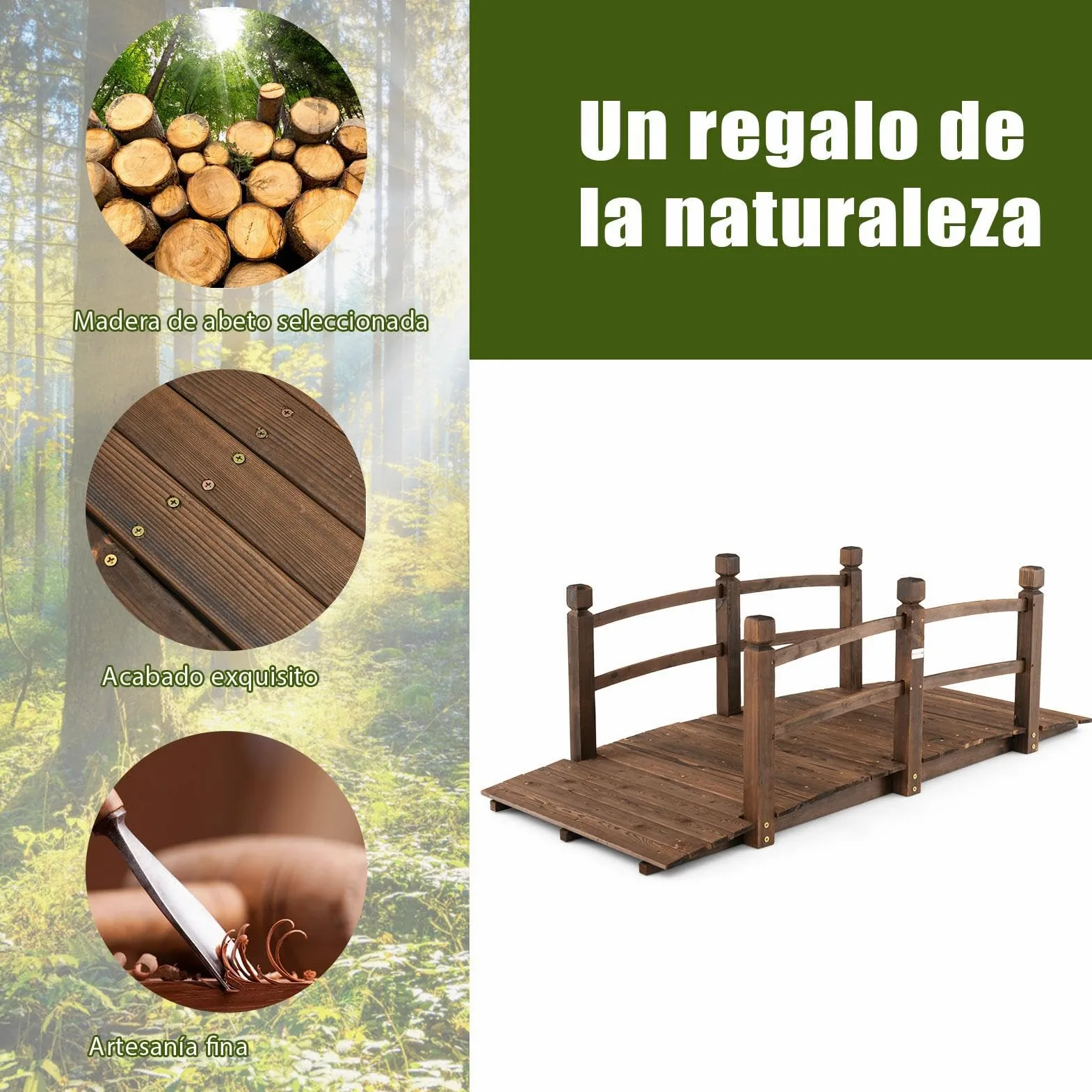 SOARS Puente de Jardín Madera con Barandilla Decorativo Abeto 150 Kg 171.5 x 75.5 x 58 cm