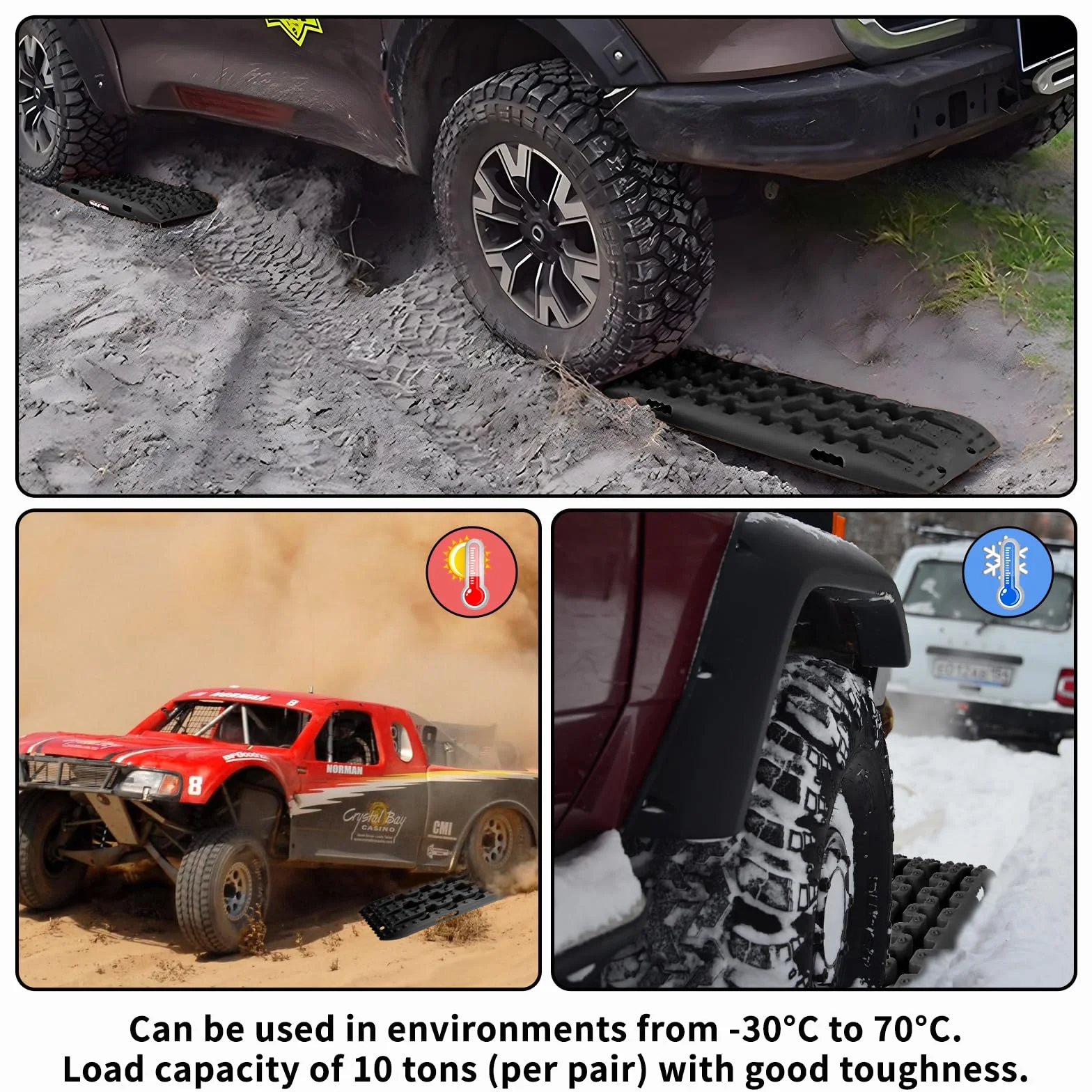 EXLECO Alfombrillas de Tracción Recuperación AYUDA Arranque Tablas Tracción Accesorios Todoterreno Placa Antideslizante para Hielo Barro Arena Nieve Negro