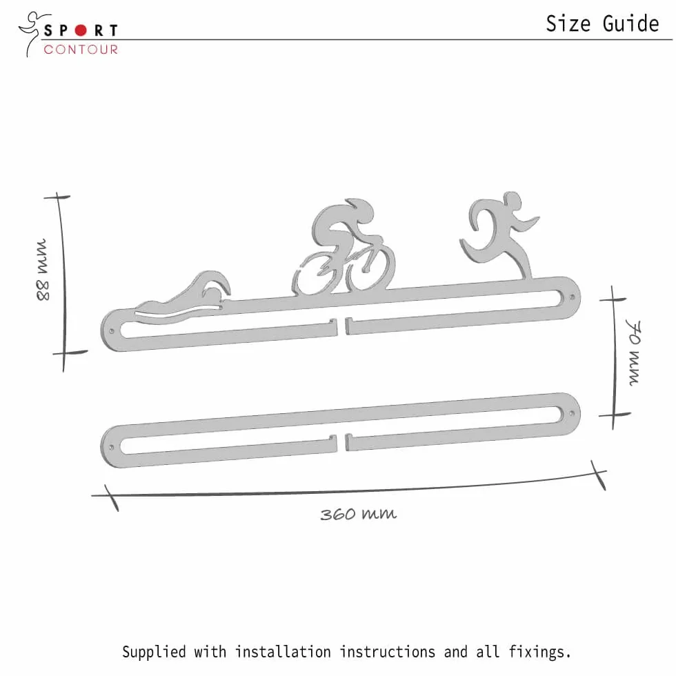 Ironman Triathlon Medal Holder Display - Porta medallas Acero Inoxidable Cepillado con Doble Gancho