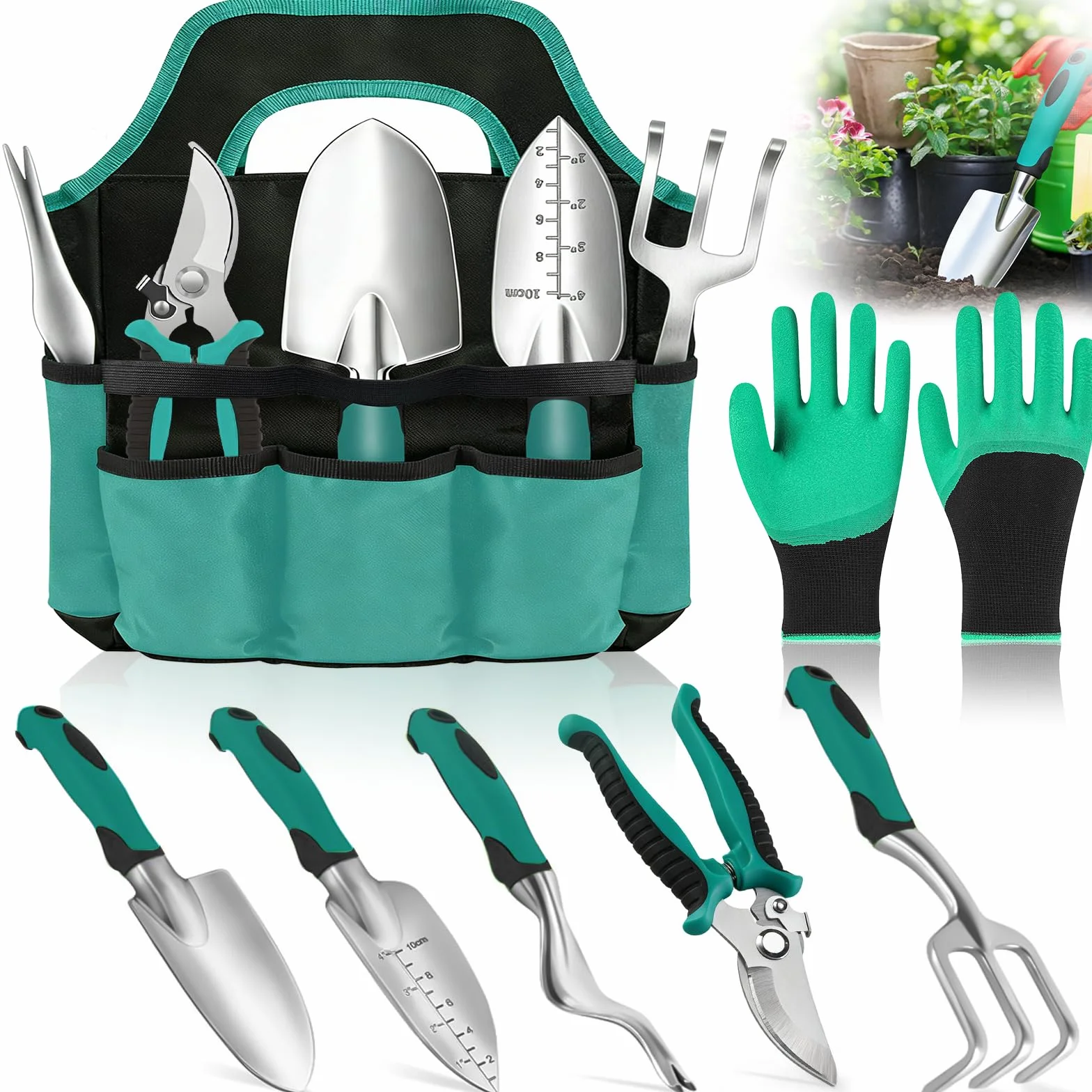 Juego de Herramientas de Jardinería,8 Piezas Acero Inoxidable de Herramientas de Jardín,Juego de Herramientas de Jardín Resistentes,Kit Jardinería-Rgalo de Jardín Ideal para Mujeres y Hombres