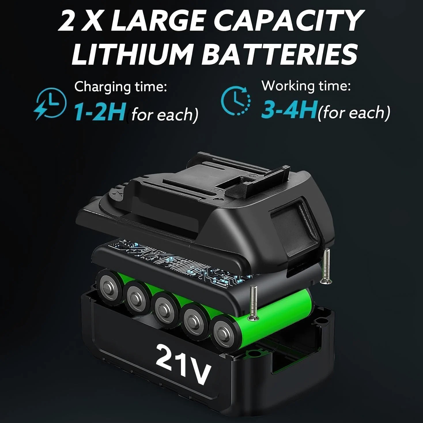 Tijeras eléctricas inalámbricas de 50 mm, podadoras eléctricas de 21 V con 2 baterías, 1000 W, motor sin escobillas, podadoras de batería adecuadas para podar, jardinería, árboles frutales
