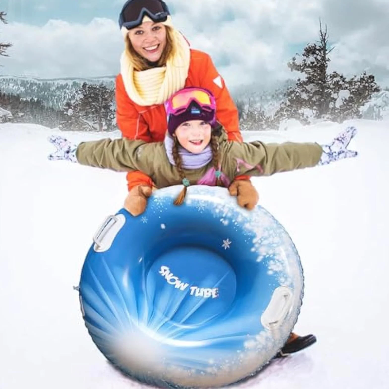 Trineo de Nieve Resistente con Asas, Tubos Inflables para Niños y Adultos, Juegos al Aire Libre