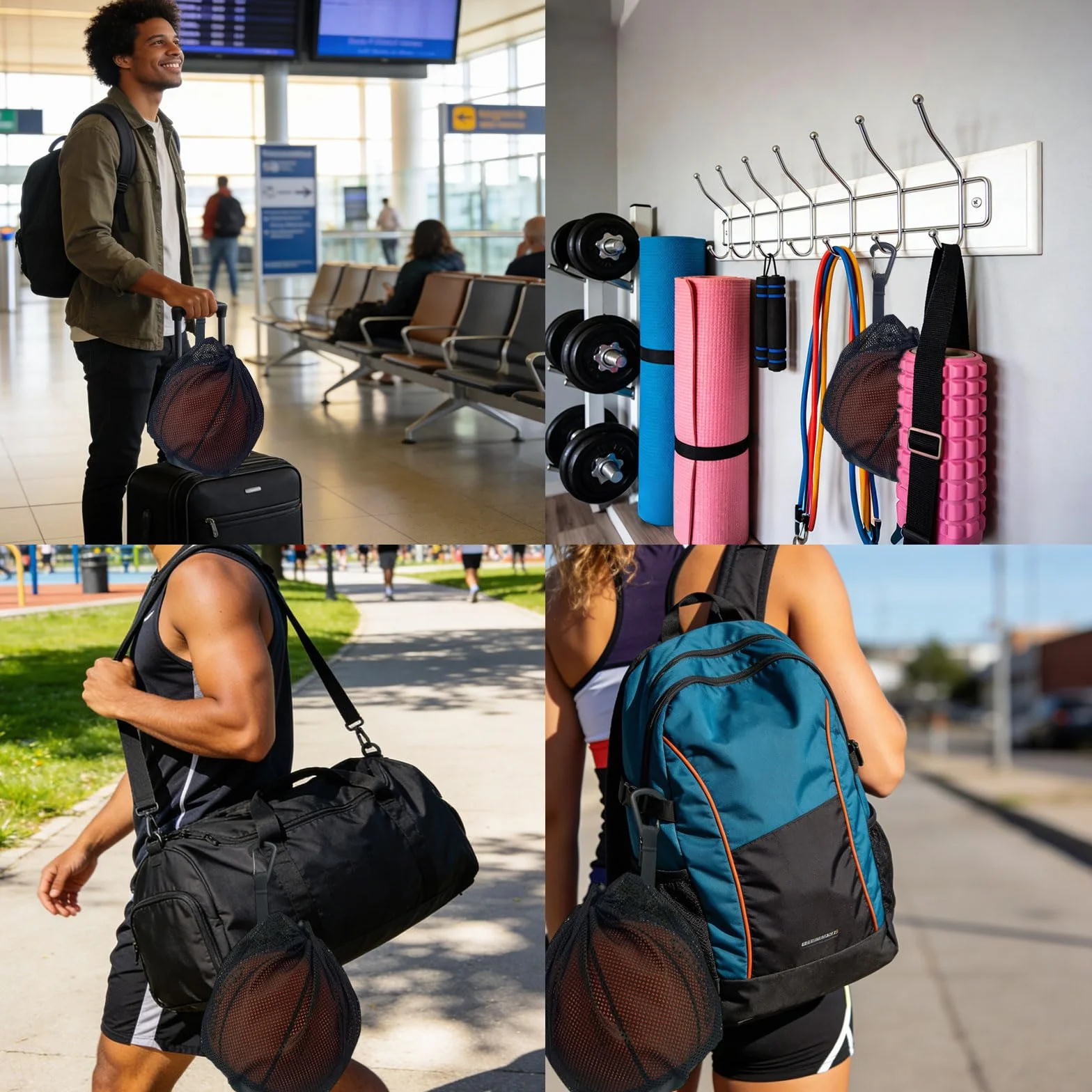 Bolsa de Malla Transpirable para Balones, 1 Balón con Cremallera, Negra