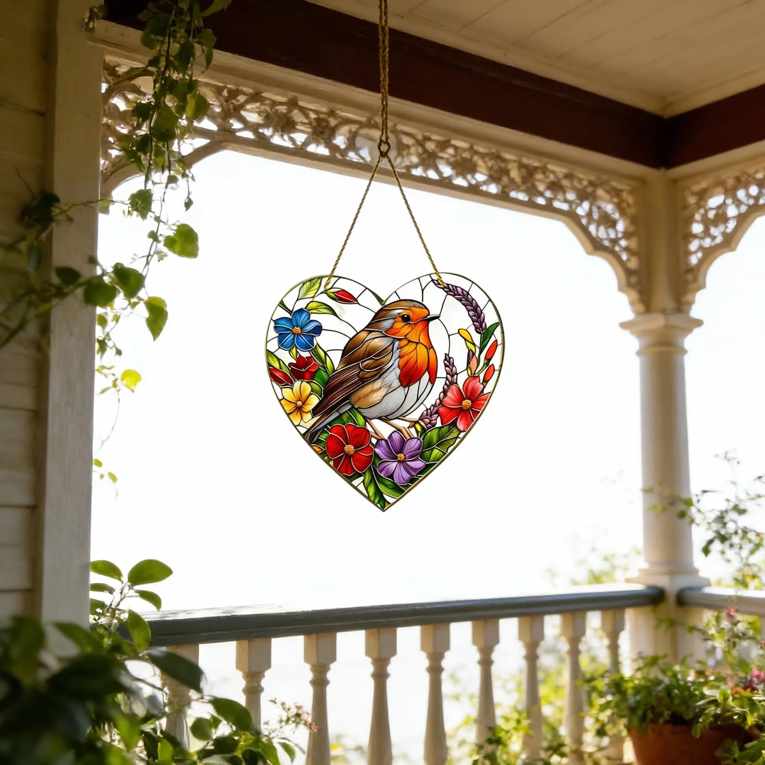 Atrapasoles para Ventana Petirrojos, Acrílico Suncatchers de Colores Colgante, Adorno de Jardín de Petirrojos para Ventanas, Patios, Paredes, Hogar y Jardín