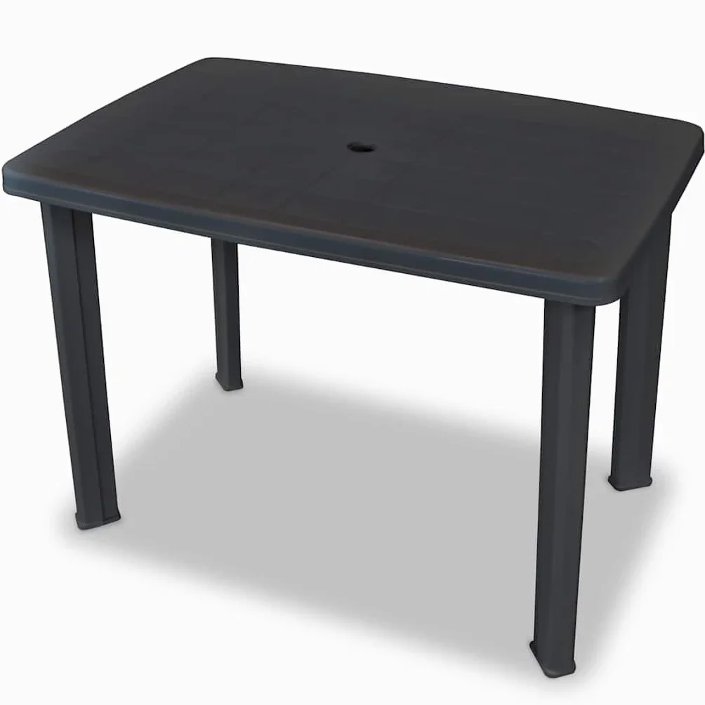 Set Mesa Y Sillas Jardin 3 Piezas Plastico Gris Antracita | Respaldo Reclinable 4 Posiciones, Plegable Ligero, Agujero Para Sombrilla, Max 110 Kg Por Asiento