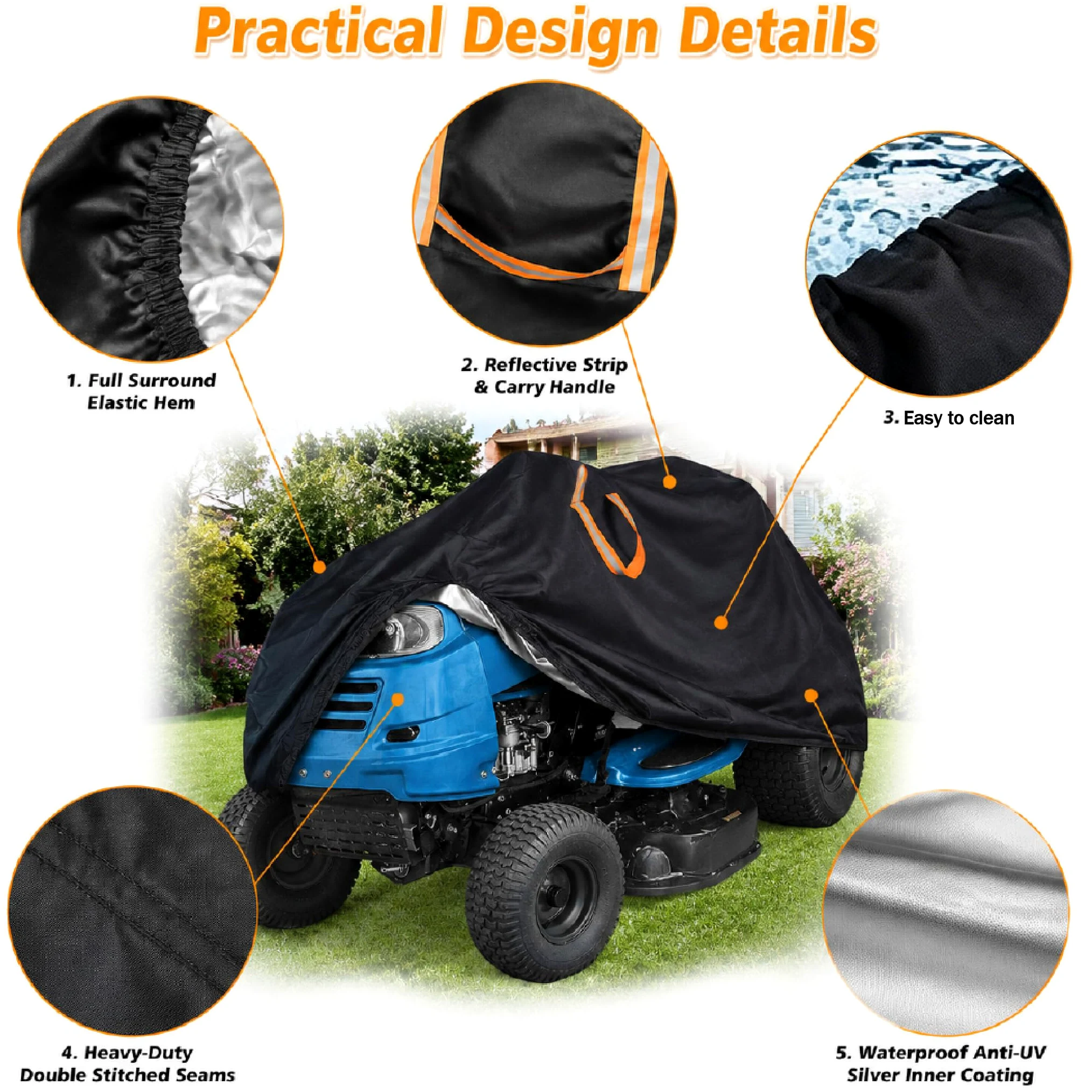 Lawnmower Cover para Efco EF 92 2012-2020 36", 420D Cubierta Impermeable Oxford con Borde Elástico, Asa Reflectante y Bolsa
