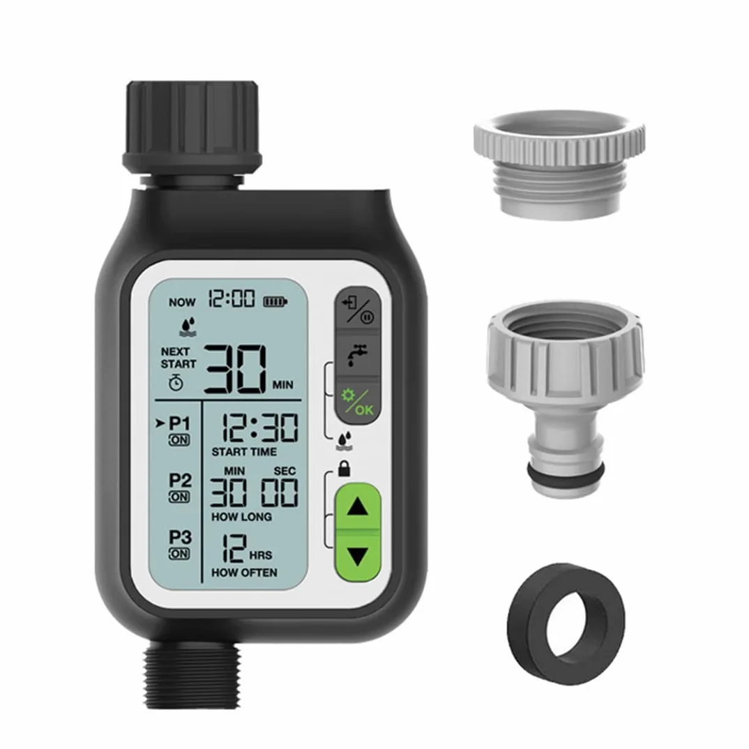 Temporizador de riego automático para jardín con sensor de lluvia, 3 programas separados, sistema de riego controlador de riego