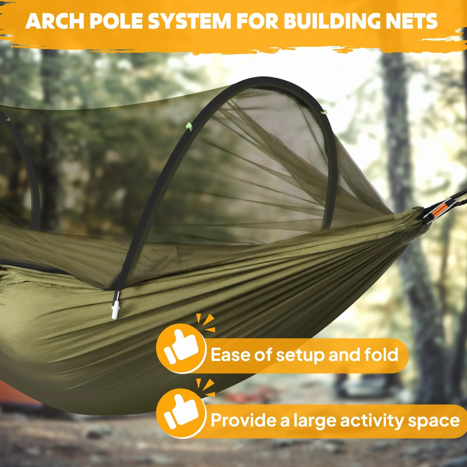 NatureFun Hamaca de Viaje Ultra-Ligera Hamaca para mosquiteros | Capacidad de Carga de 300 kg, Nylon de paracaídas Transpirable| 2 x mosquetones de Primera Calidad, 2 x eslingas de Nylon Incluidas