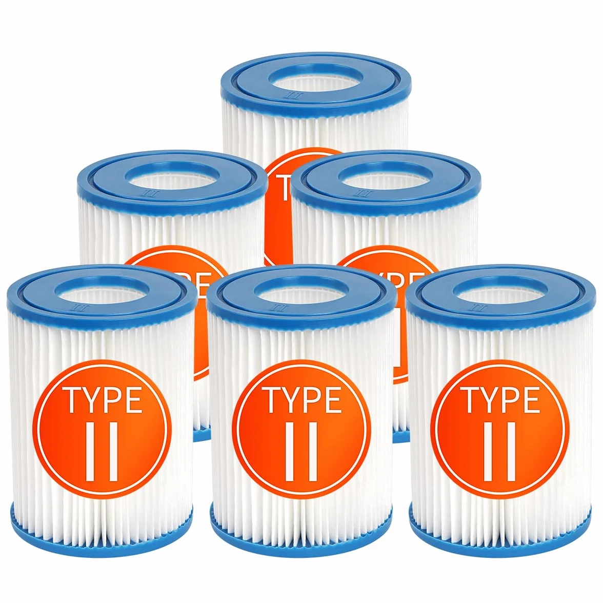 6 filtros de piscina compatibles con BestWay Cartridge II,Para BestWay 58094 tamaño II,Filtro de Piscina de 4.1 "x 5.3"