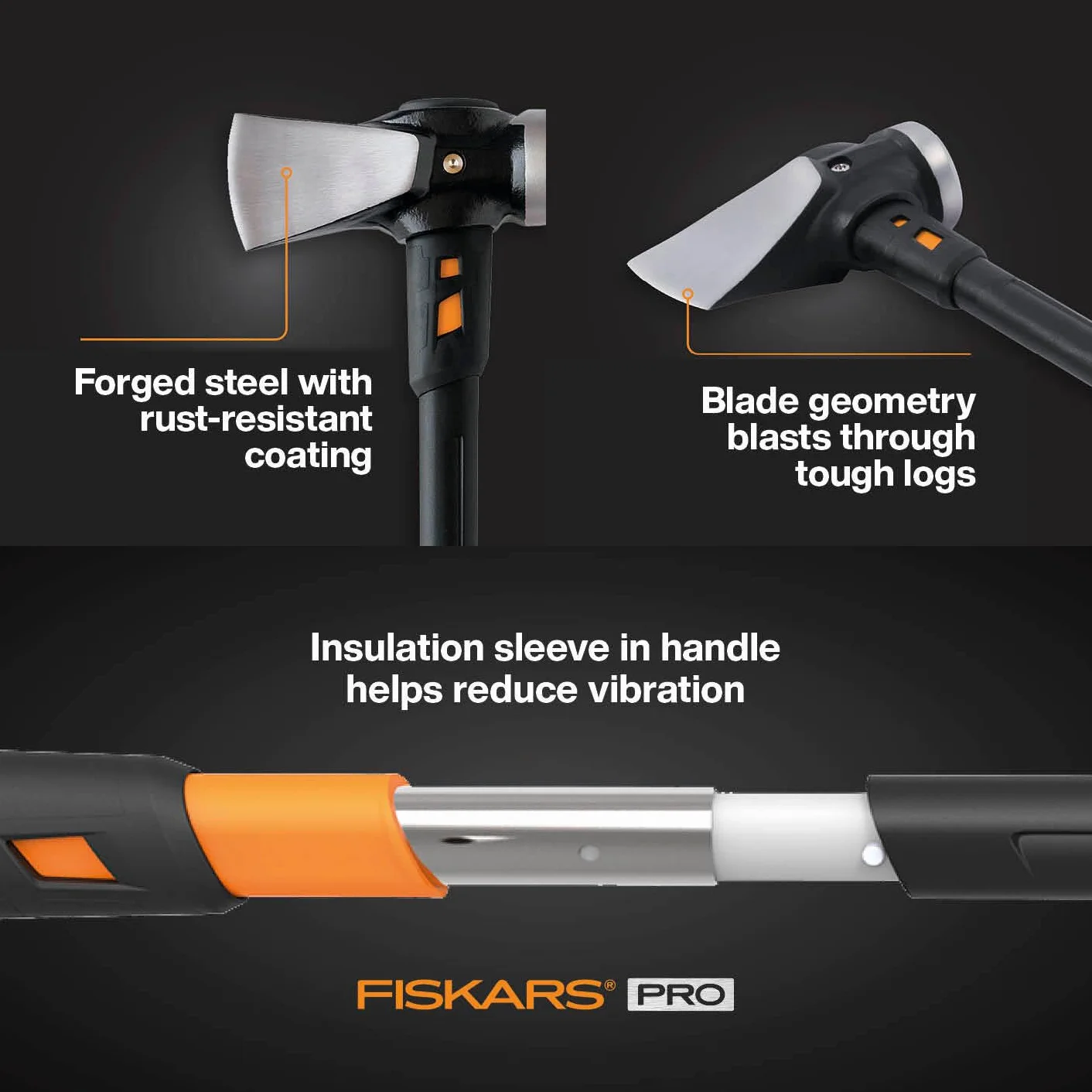 Fiskars Hacha IsoCore XXL, Para partir troncos y clavar cuñas, 92 cm, 5,22 kg, Negro/Naranja, 1020220