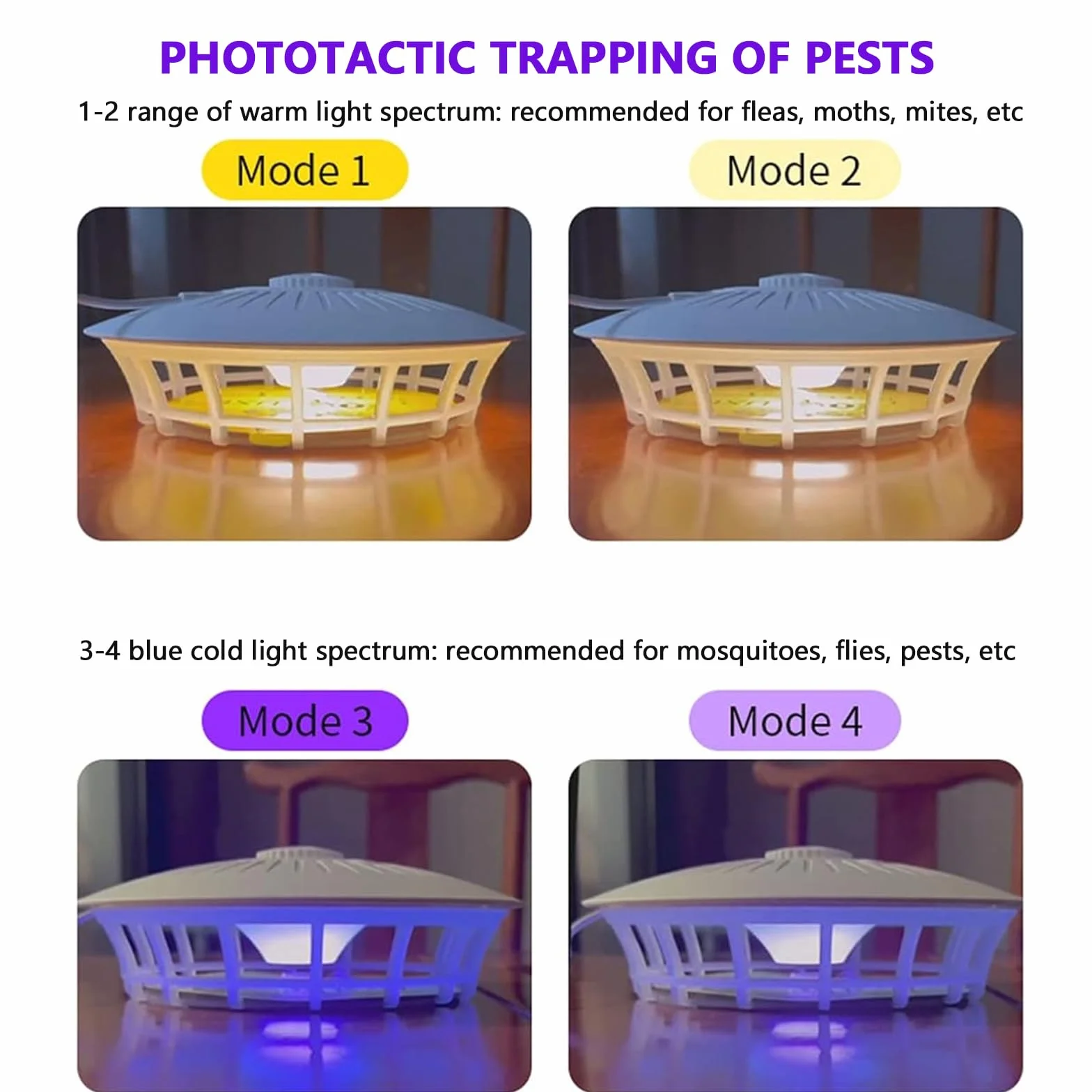 Trampa para Pulgas 1 Paquete, Mata Pulgas Eléctrico con Batería AAA/USB con 4 Modos de Luz, Control de Plagas para Interiores y Exteriores Lámpara Trampa de Pulgas No Tóxica Trampas