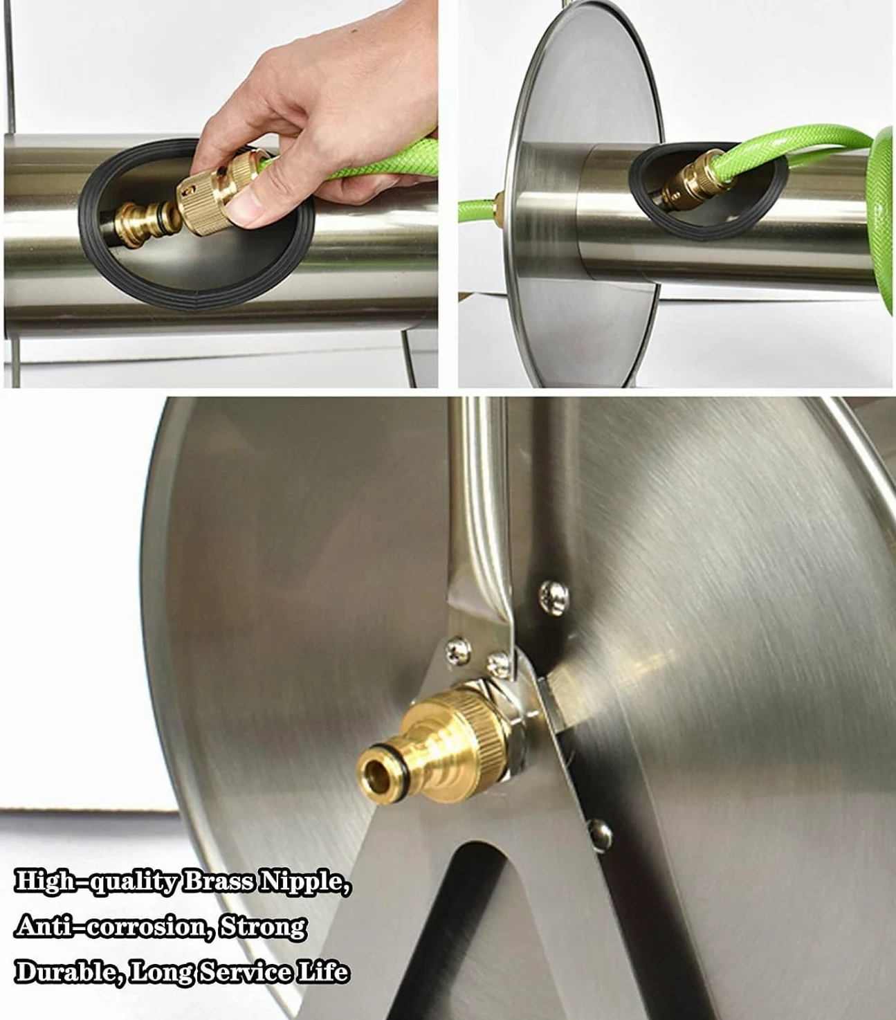 Carrete de Manguera de Acero Inoxidable para Montaje en Pared, Soporte para Manguera de jardín con Estante de Almacenamiento, Carrete de Manguera de Agua de Metal portátil para Montaje en pa