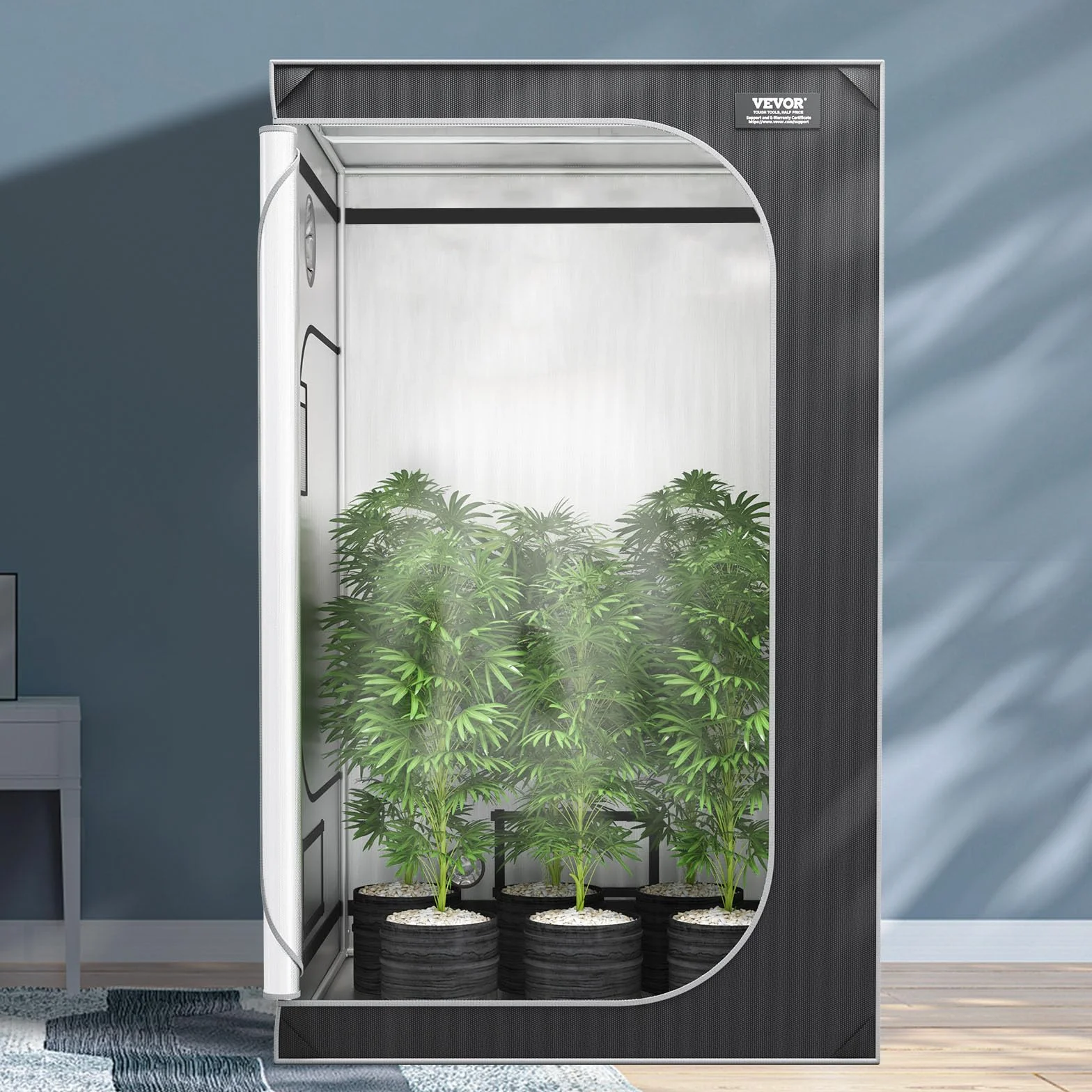 VEVOR Armario de Cultivo 122x122x203 cm Carpa de Cultivo Hidropónico Mylar 2000D Altamente Reflectante con Ventana de Observación, Bolsa de Herramientas, Bandeja de Piso para Cultivo de Plantas