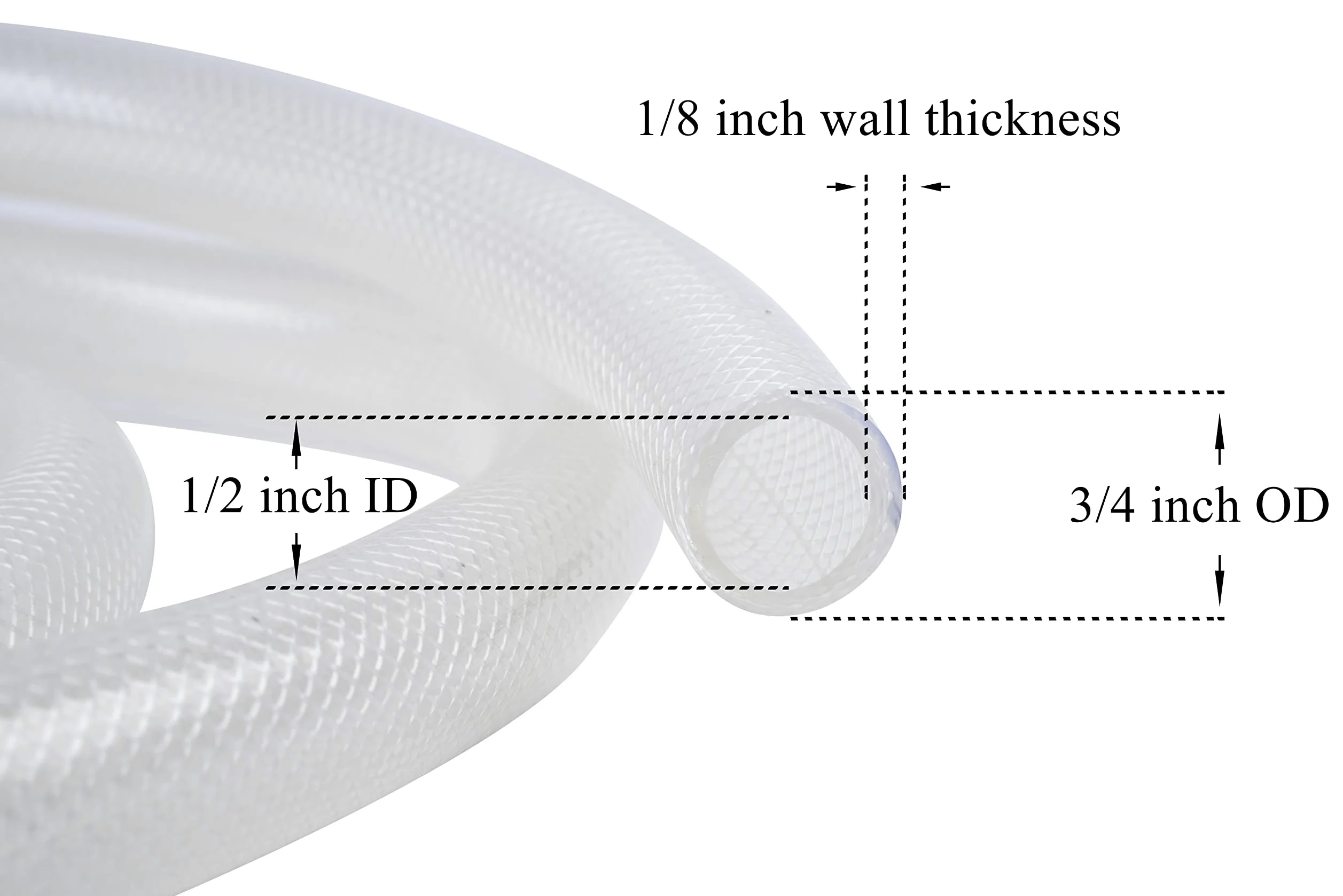 Tubo de vinilo flexible de PVC trenzado de alta presión de 12 pulgadas x 34 pulgadas de diámetro exterior – 10 pies trenzado de alta presión, tubo de manguera de vinilo reforzado resistente, libre