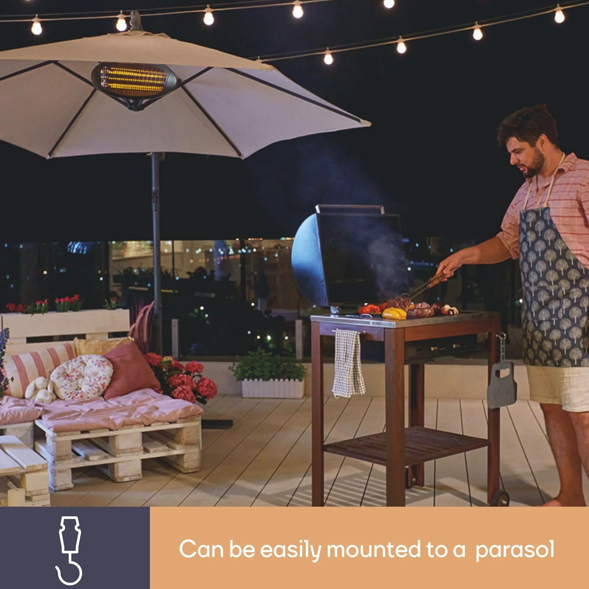 Perel Calefactor de terraza 2000W IP34 cuarzo montaje mural 3 niveles calor inclinable 45°