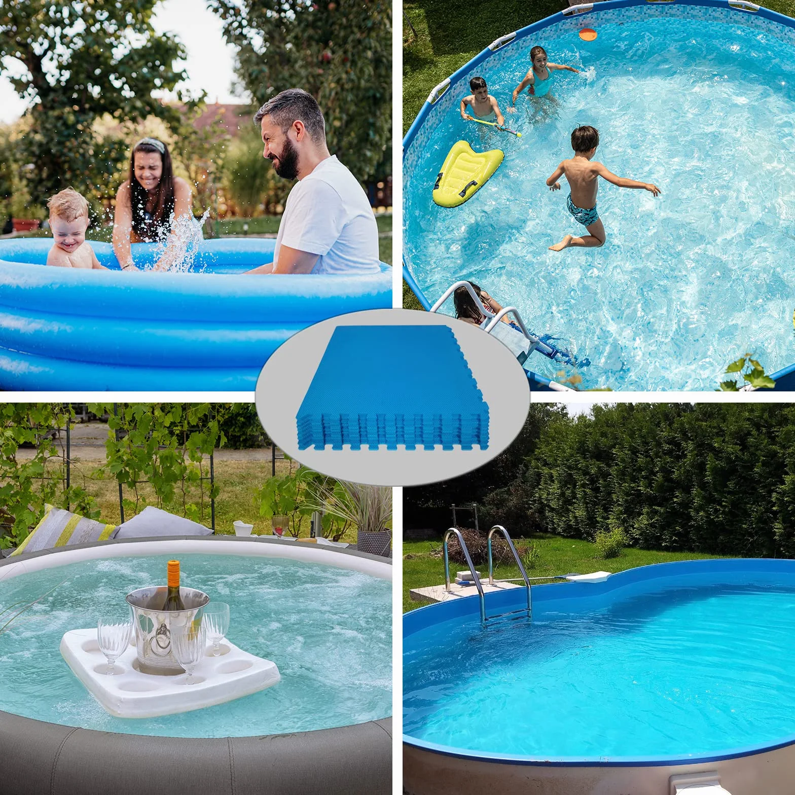 Montafox 2,88 m² Tapiz Piscina 1 cm Grosor Juego de 8 Plancha Azul 60 x 60 cm Suelo Protector Piscina Whirlpool Sistema Enchufable Extensible