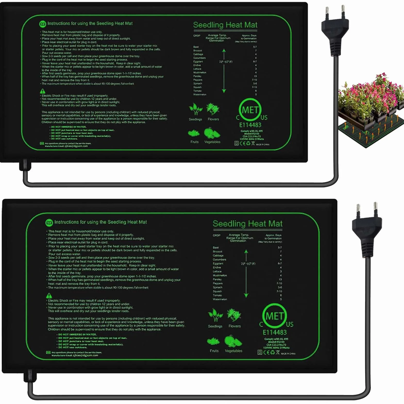 2 unidades de esteras calefactoras plantas: 25 × 52,5 cm, 21 W, estera térmica para germinación de plántulas, estera térmica para plantas de interior y invernadero para la germinación y regulación de