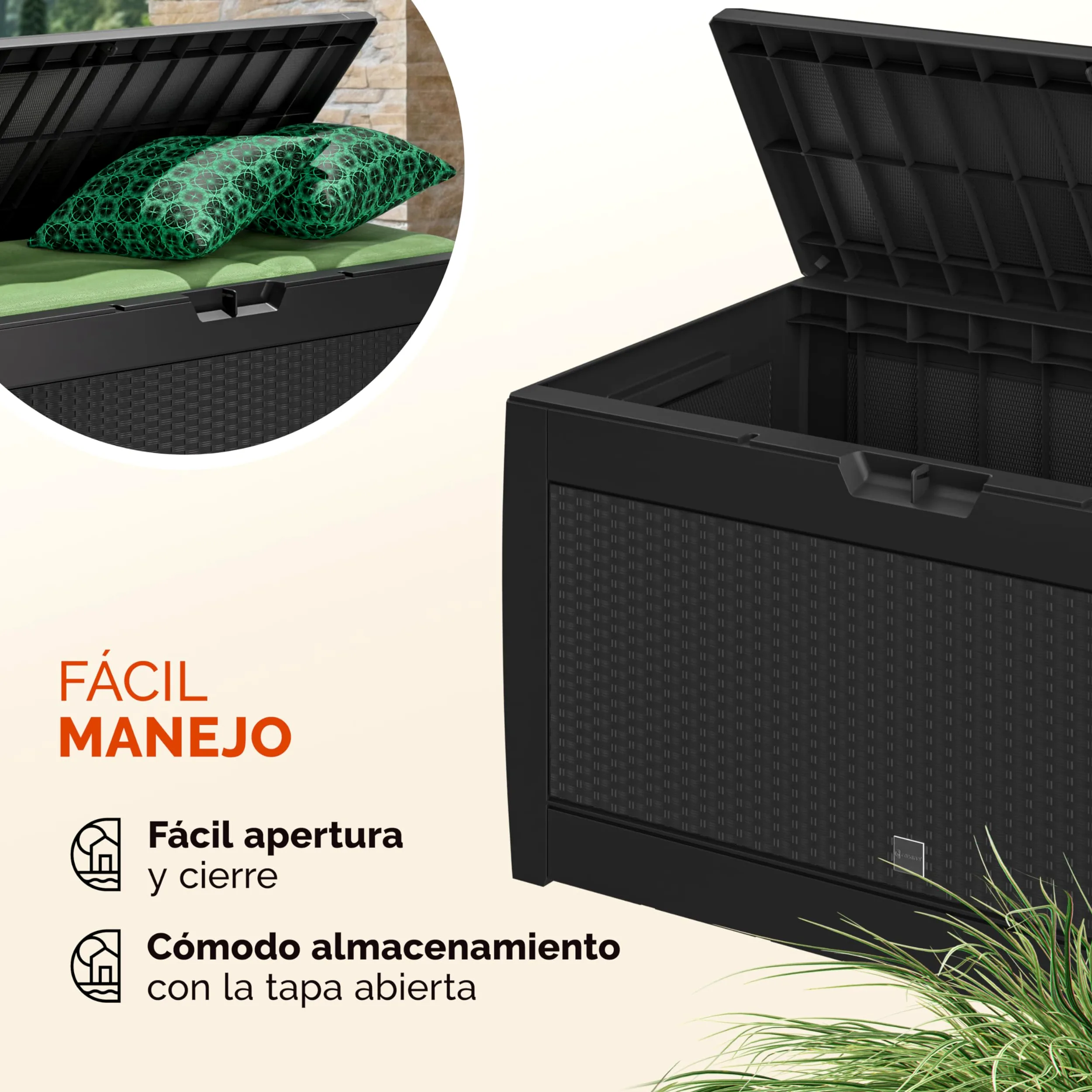 CASARIAŽ Arcón Jardín Exterior Baúl Almacenaje 310L con 4 Ruedas Asas Resistente Intemperie Rayos UV Caja Cojines 119x48x60cm Antracita