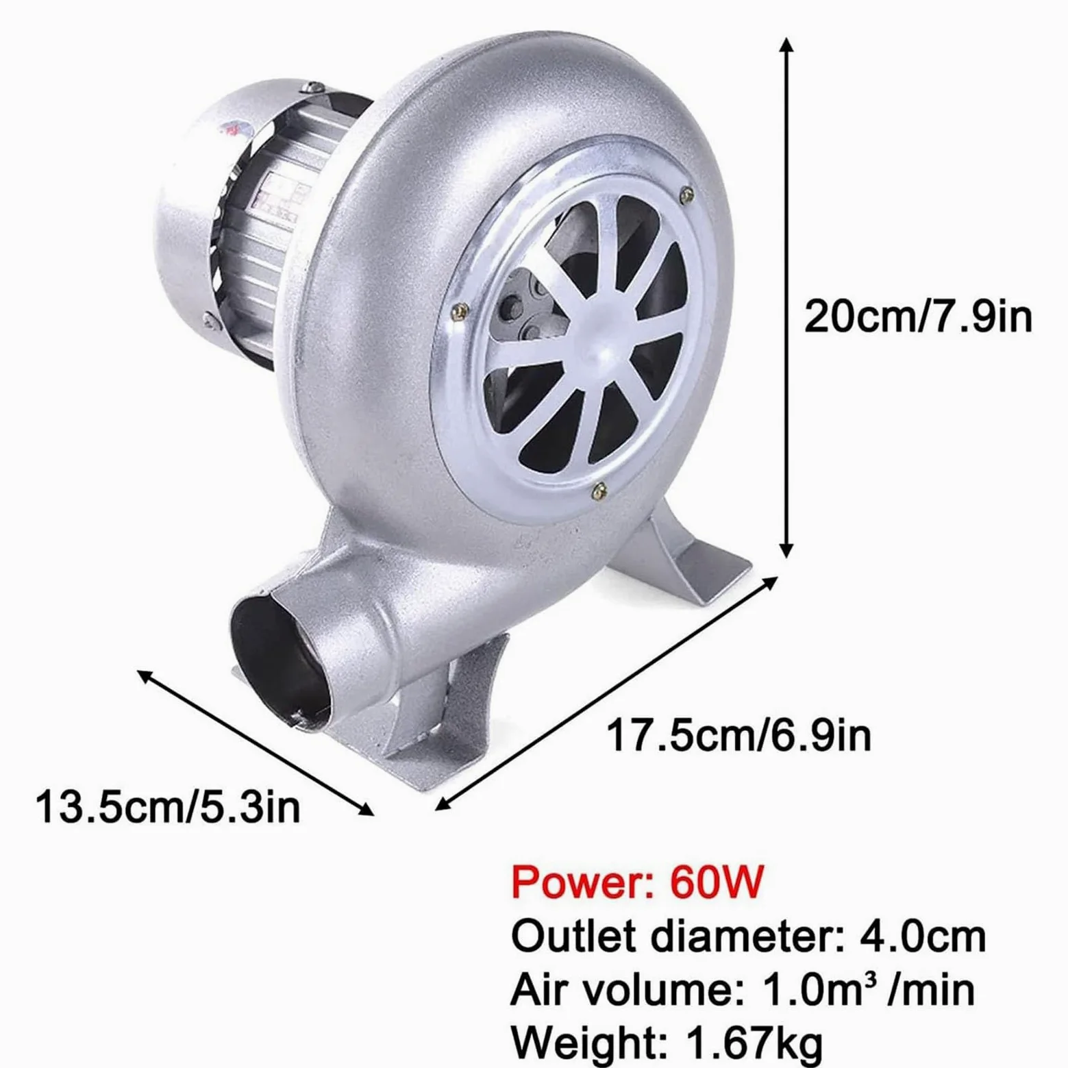 Soplador De Aire Eléctrico Centrífugo - Turbina Soplador De Castillos Hinchables, Parrilla del Encendedor del Carbón De La Fan, Excitador De Llama De Arranque De Fuego De Parrilla(60W)