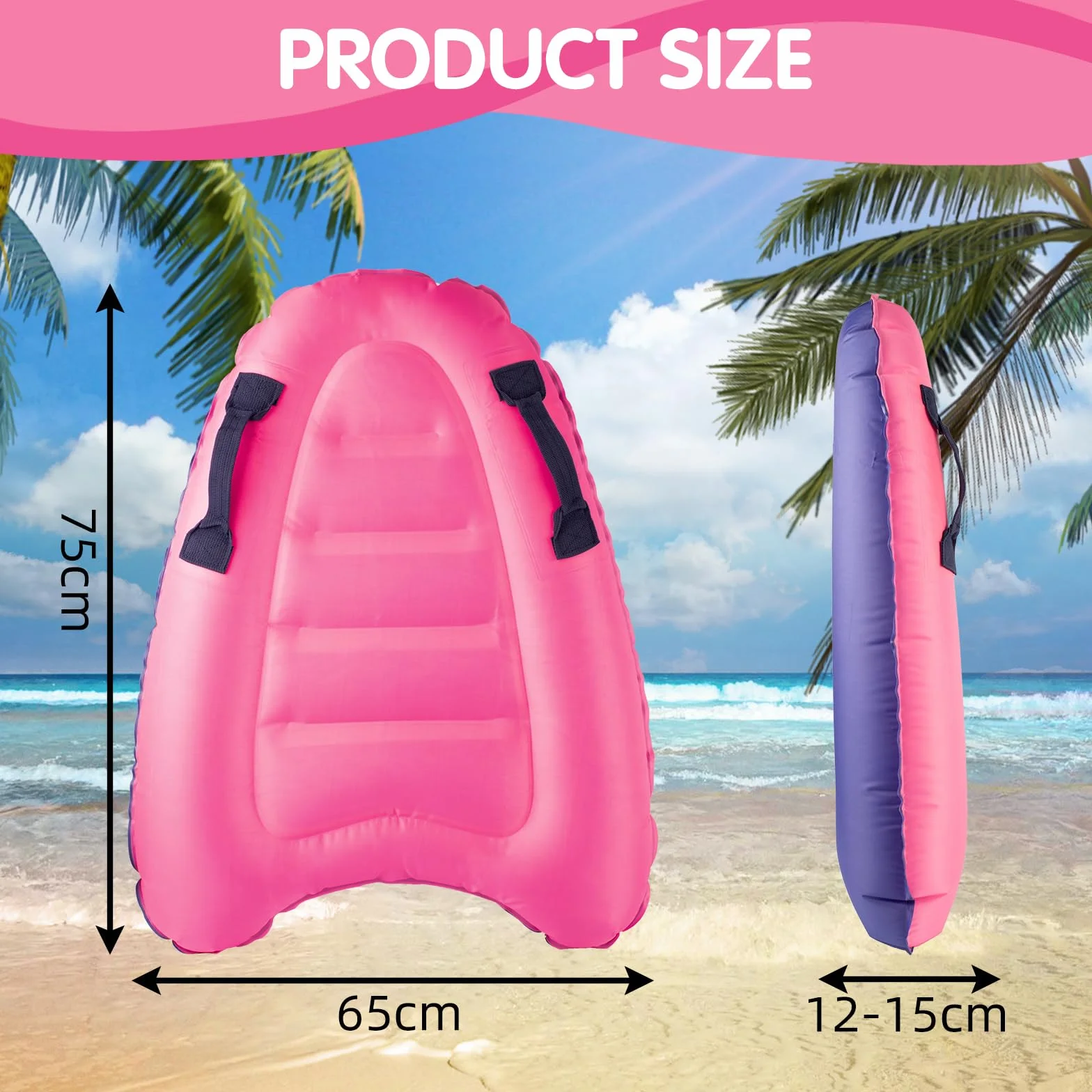 Tabla de Bodyboard Hinchable para Niños 75x65x15 cm Plegable con Asas