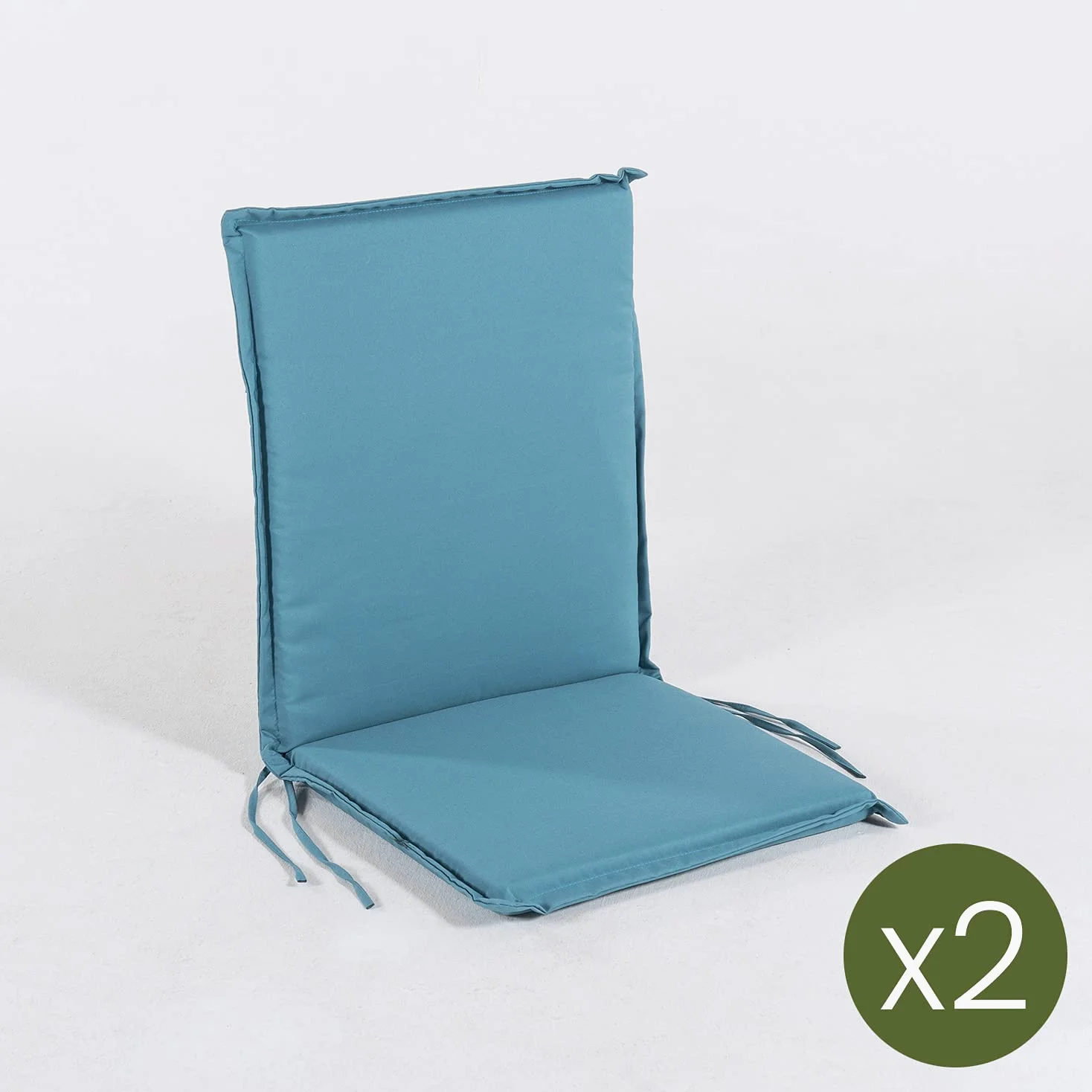 Pack 2 Cojines para sillón de jardín reclinable estándar Color Turquesa, Medidas 92x42x4 cm, Repelente al Agua, Desenfundable, Funda de cojín con Relleno para sillas de terraza, Cojines Silla Comedor