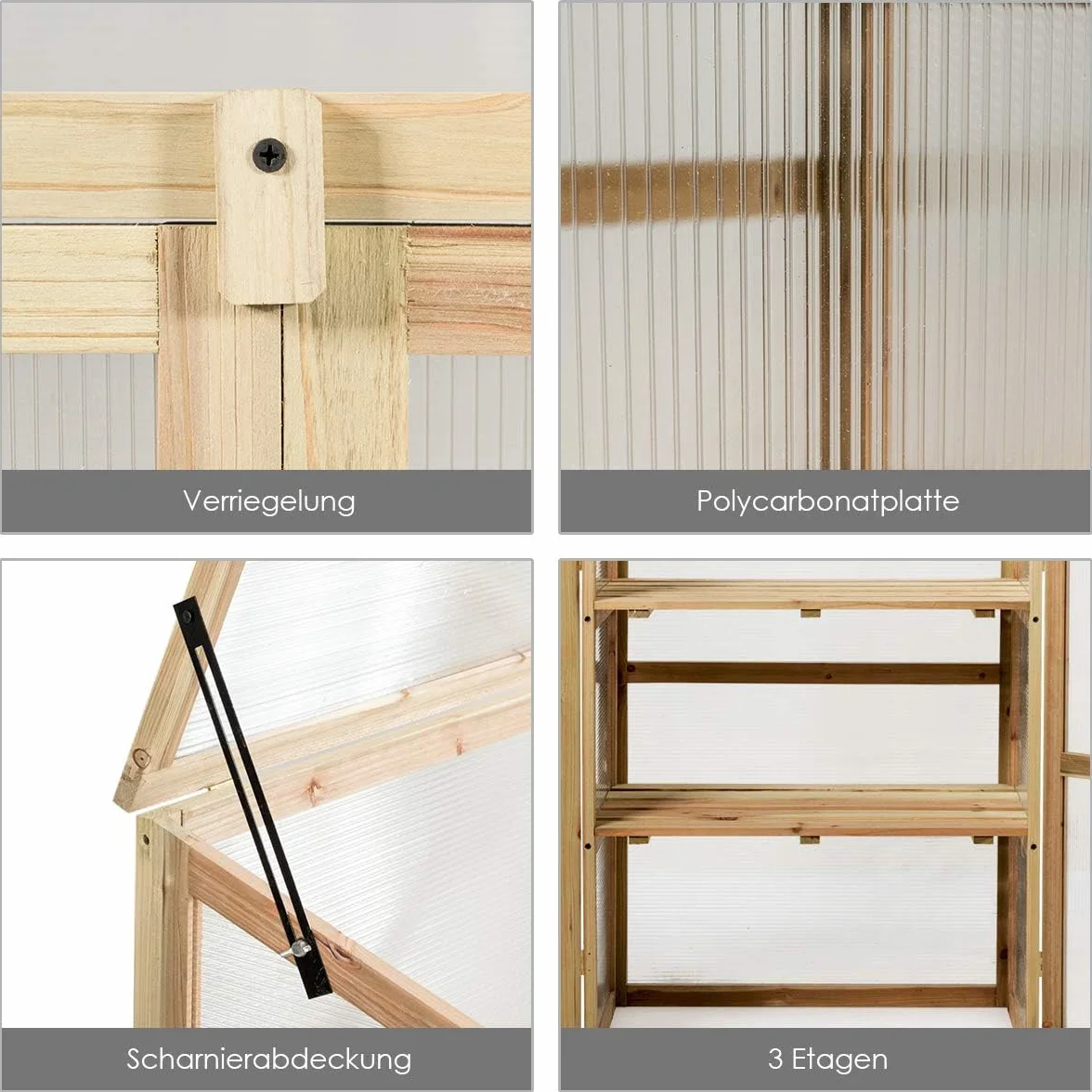 FANTASK Invernadero de Madera de 3 Pisos, Resistente a la Intemperie, Invernadero con 2 Puertas y Tapa, Ventana de policarbonato, Cama para Plantas, Armario de cría de Invernadero, 60 x 45 x 100 cm