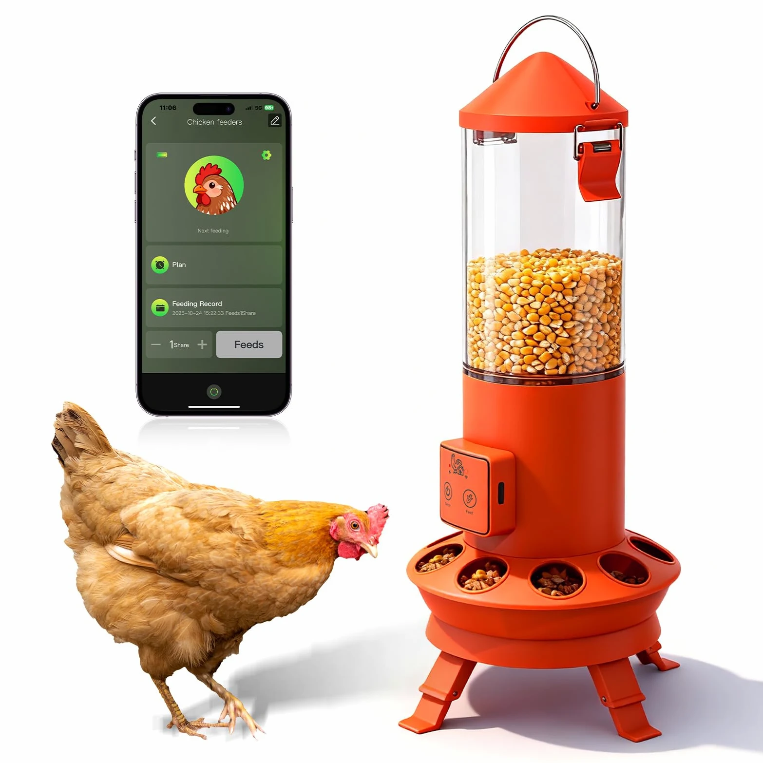 Alimentador automático de pollo, accesorios inteligentes para gallineros, alimentación inteligente de pollos con control remoto sin residuos, horario de alimentación preestablecido, 9 puertos de