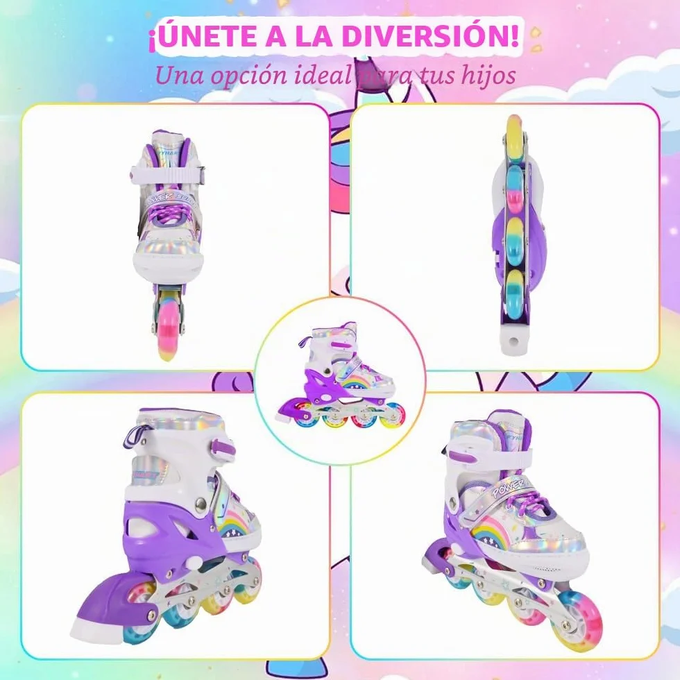 Patines en Línea Ajustables para Niños Principiantes, Patines de Ruedas Violeta Arco Iris